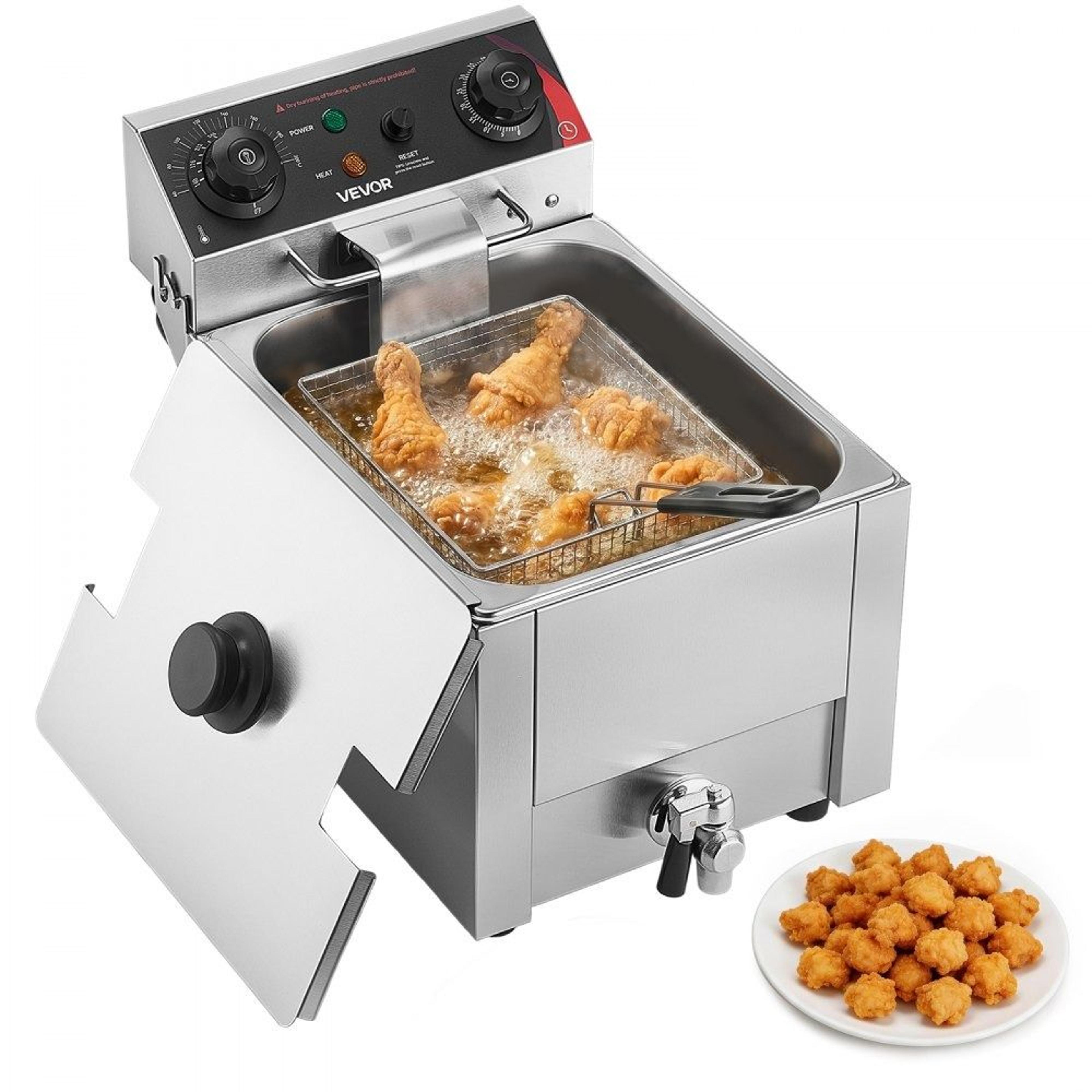 commercial electric deep fryer 9.5 qt stainless steel countertop fryer with oil drain system