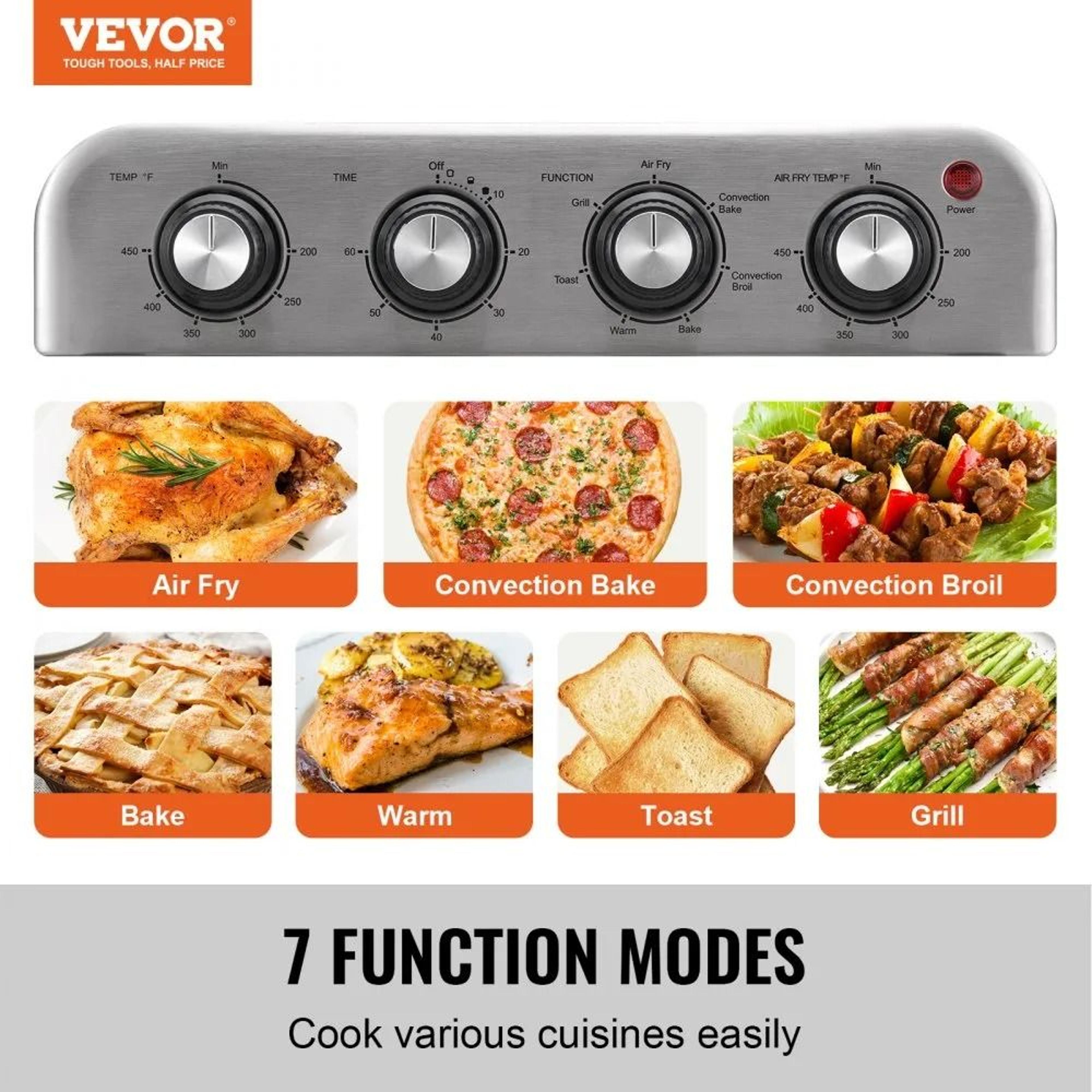 7 In 1 Air Fryer Toaster Oven Countertop Convection Oven 18L Stainless Steel 2