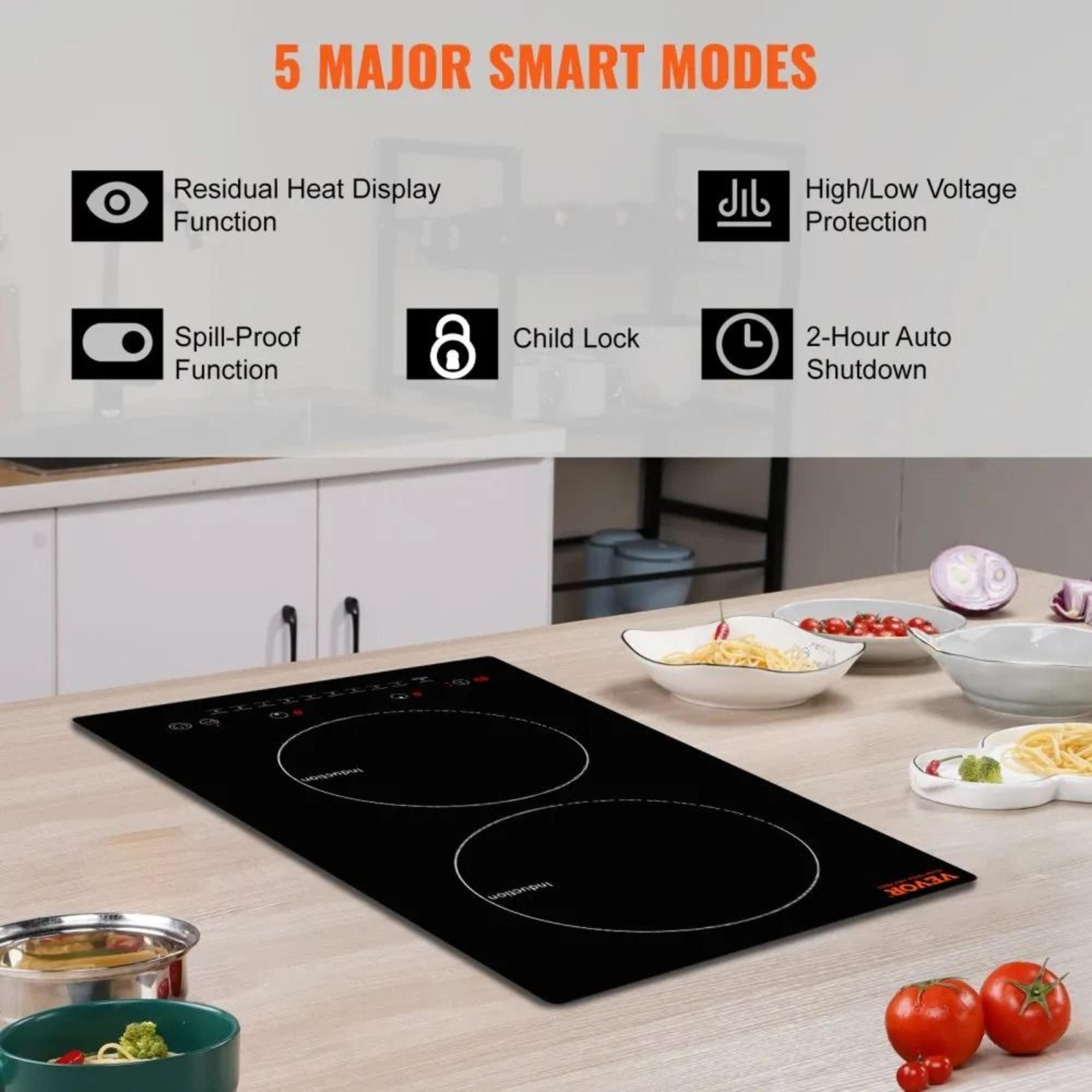 12 Inch 2 Burner Electric Induction Cooktop 1800W Built In Stove 3