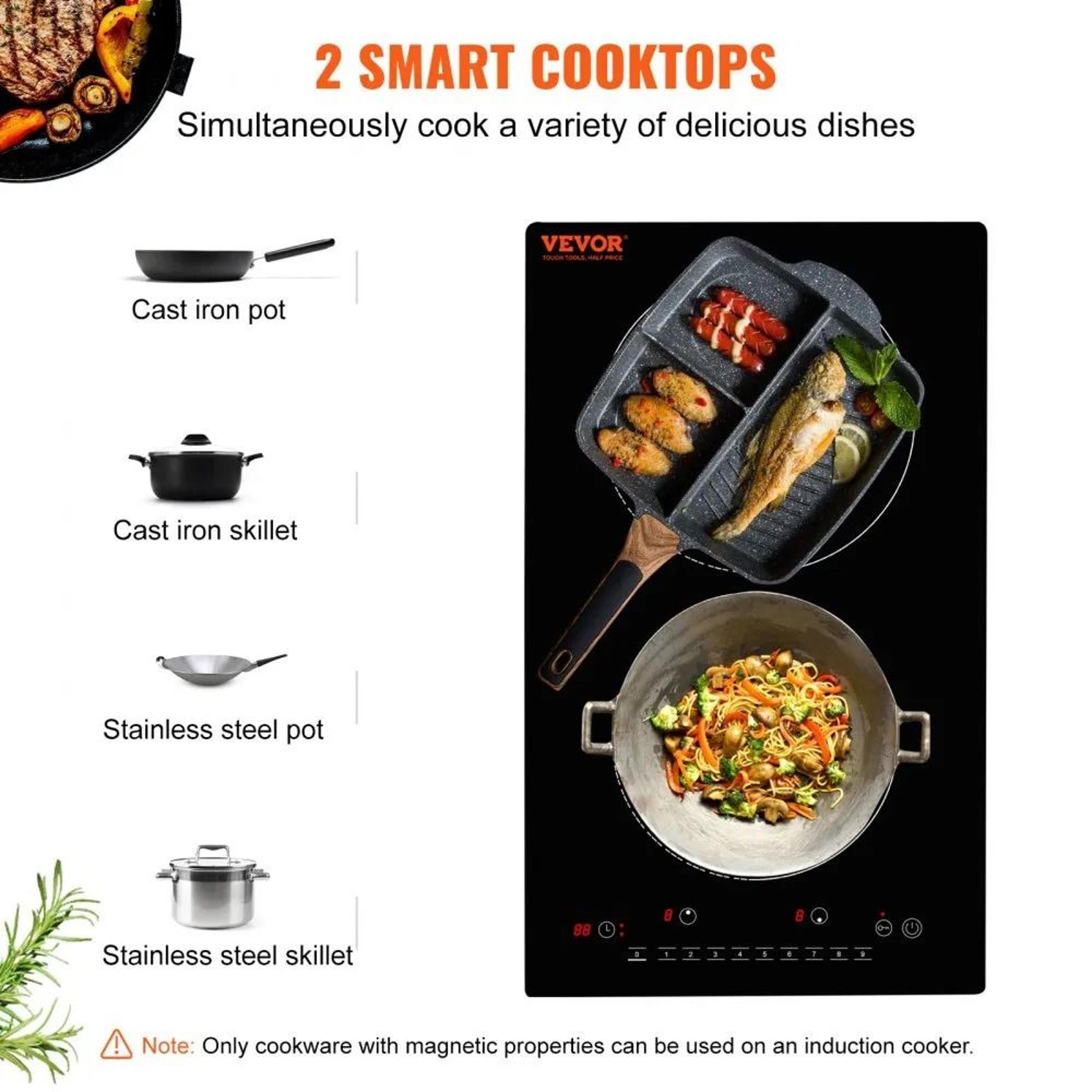 12 Inch 2 Burner Electric Induction Cooktop 1800W Built In Stove 1
