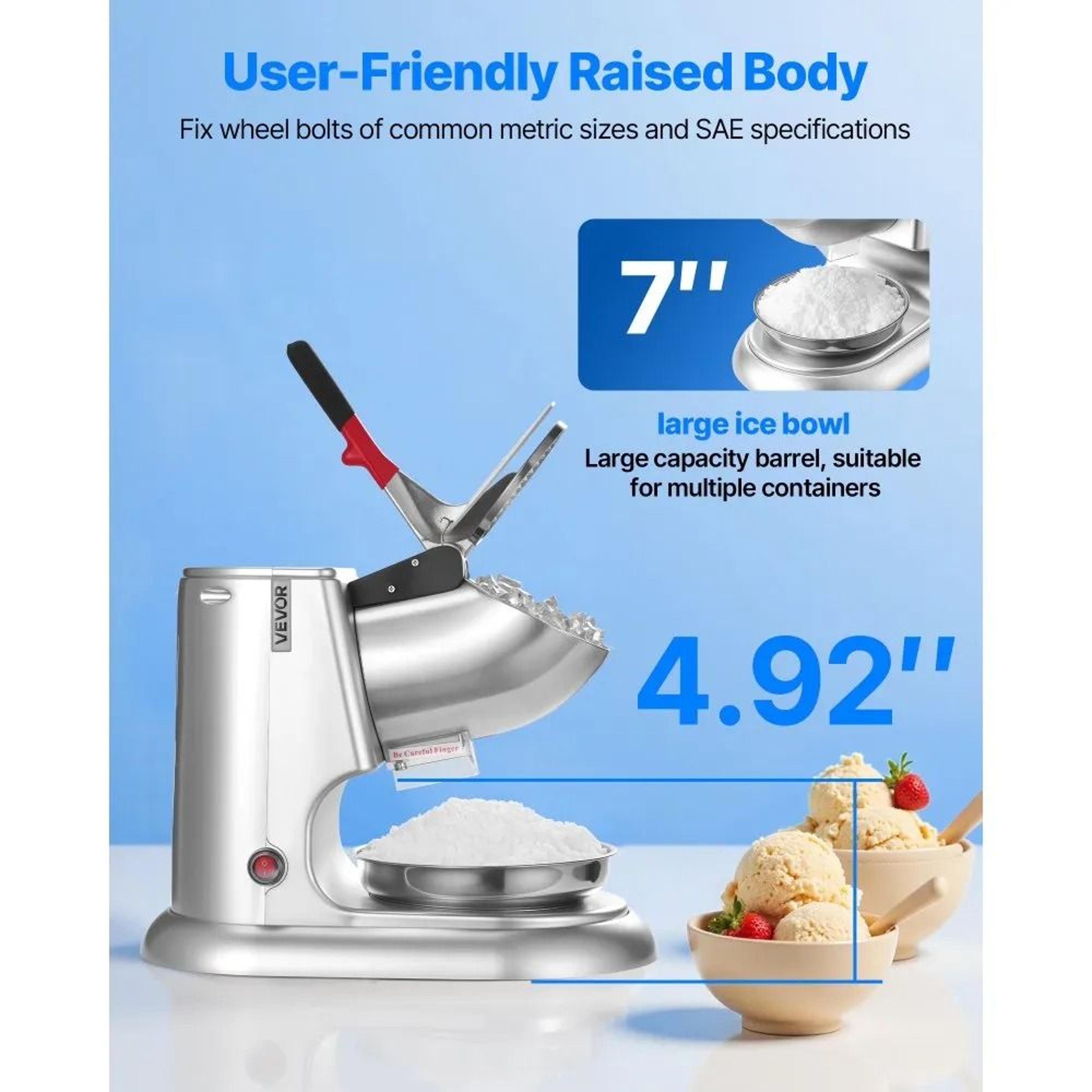 Commercial Ice Crusher Machine 220lbsH Electric Snow Cone Maker With Stainless Steel Shaved Ice Bla 5