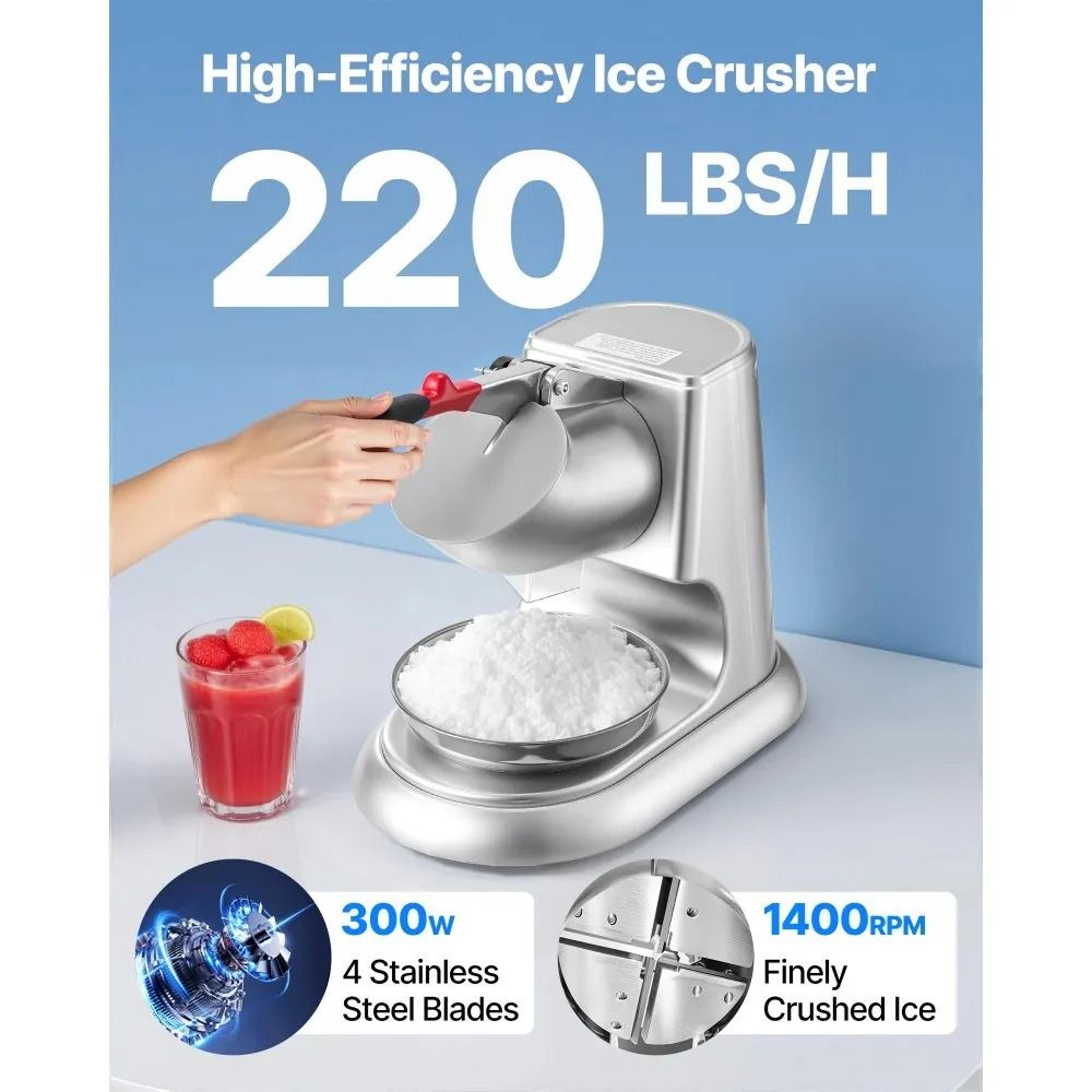 Commercial Ice Crusher Machine 220lbsH Electric Snow Cone Maker With Stainless Steel Shaved Ice Bla 1