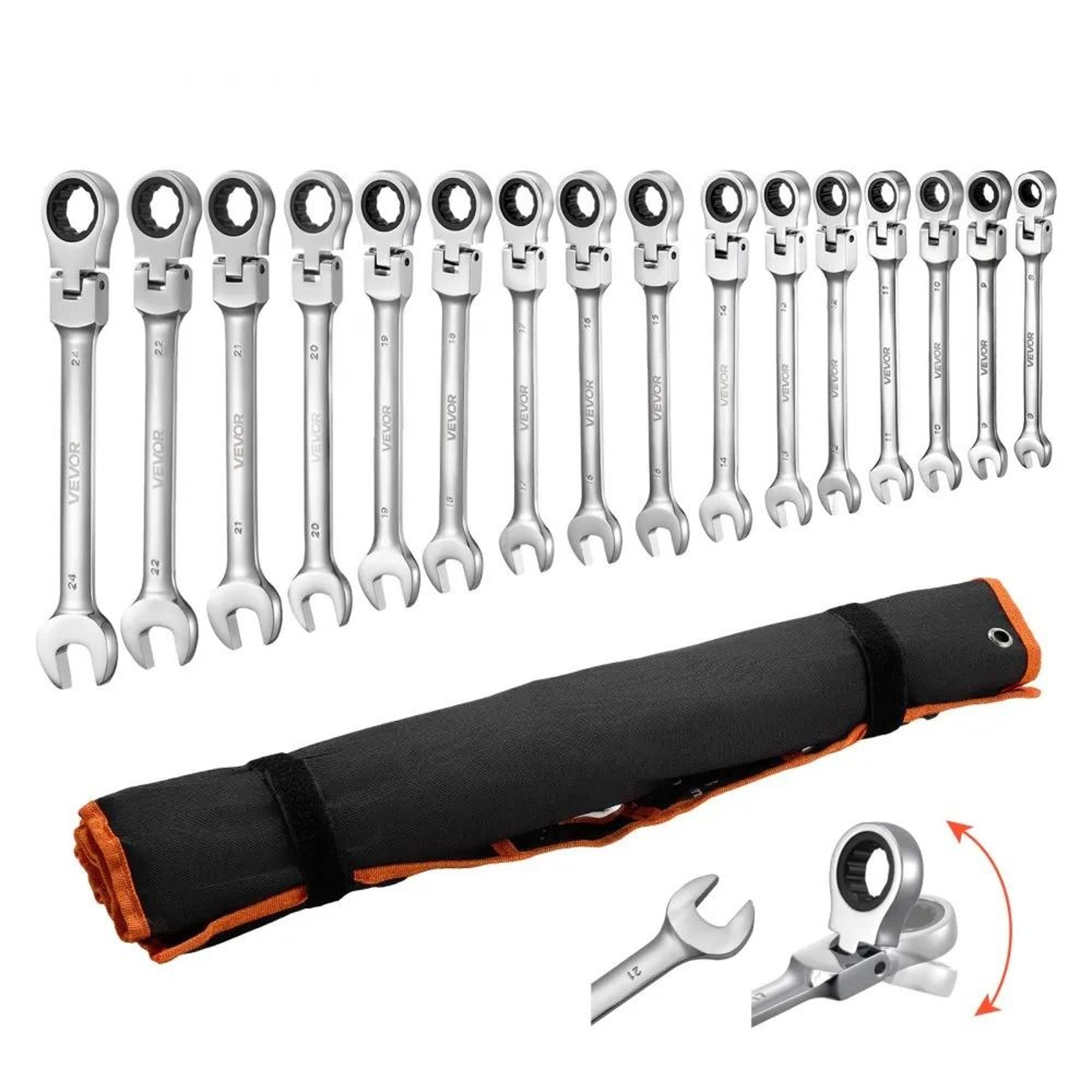 30 piece flex head ratcheting wrench set sae metric cr-v steel tool kit
