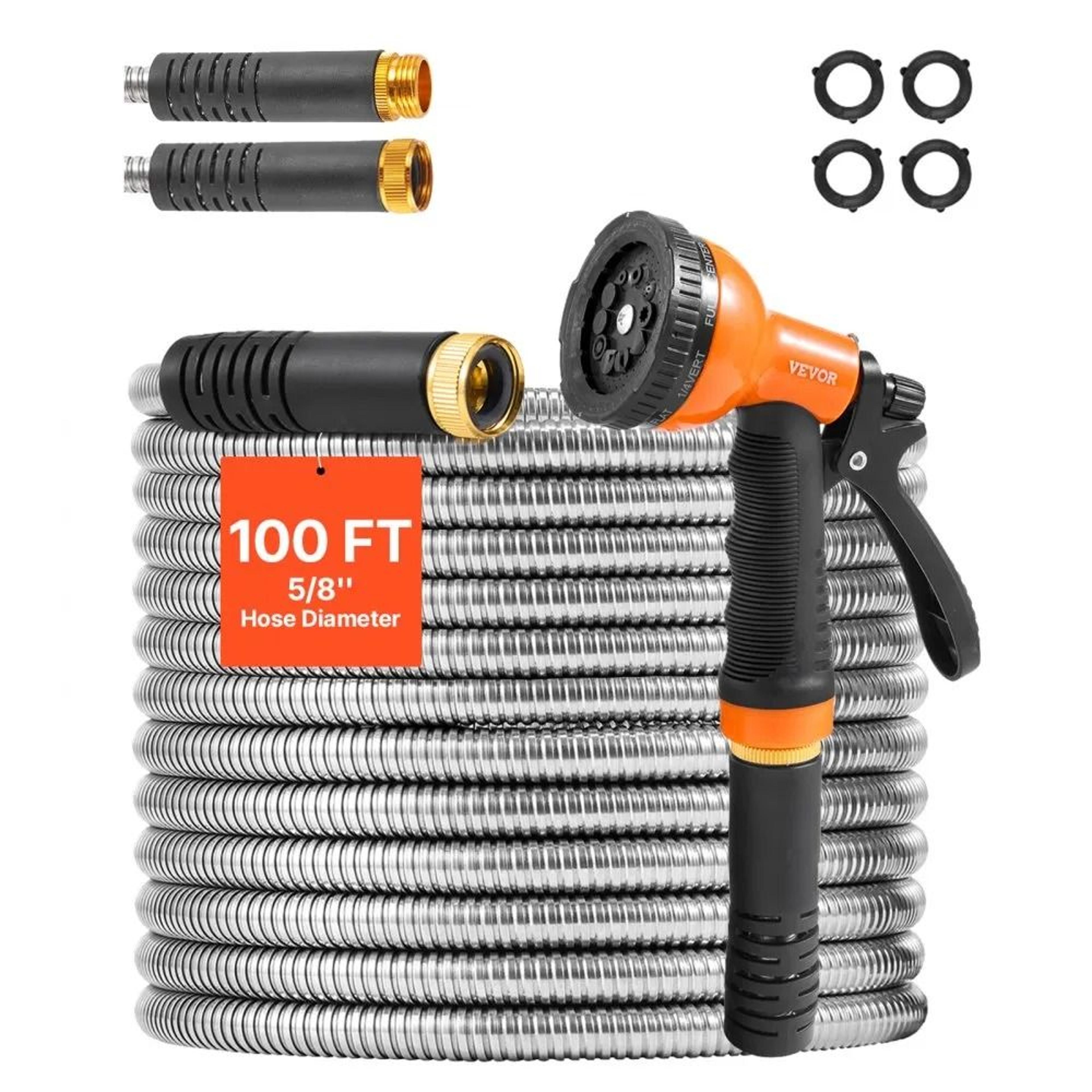 100 ft stainless steel metal garden hose lightweight no kink water hose with 10 function nozzle