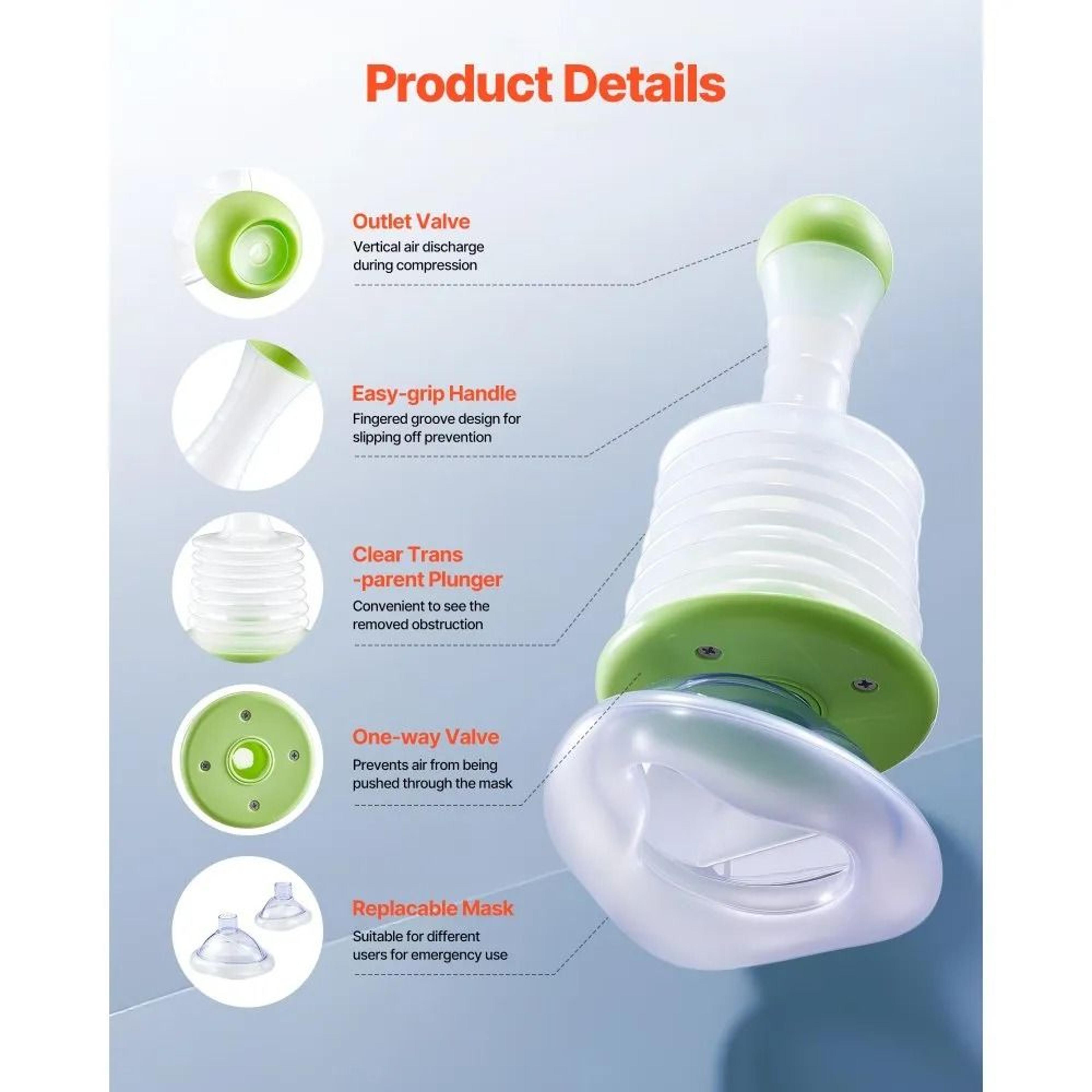 Portable Choking Rescue Device Anti Choking Suction Tool With Multi Size Masks For Emergency First  2