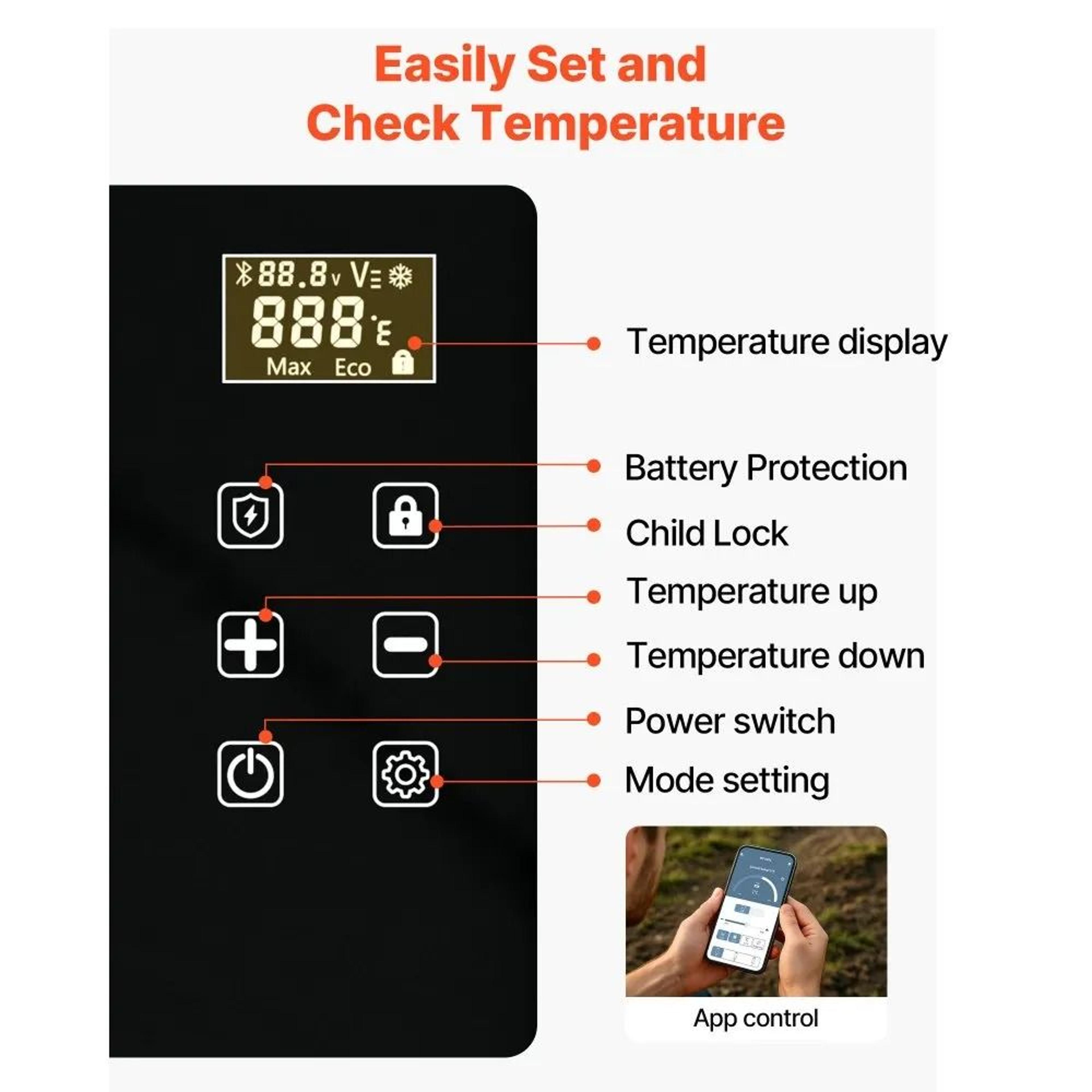 21 QT Portable Car Refrigerator With APP Control And Compressor Cooling 4