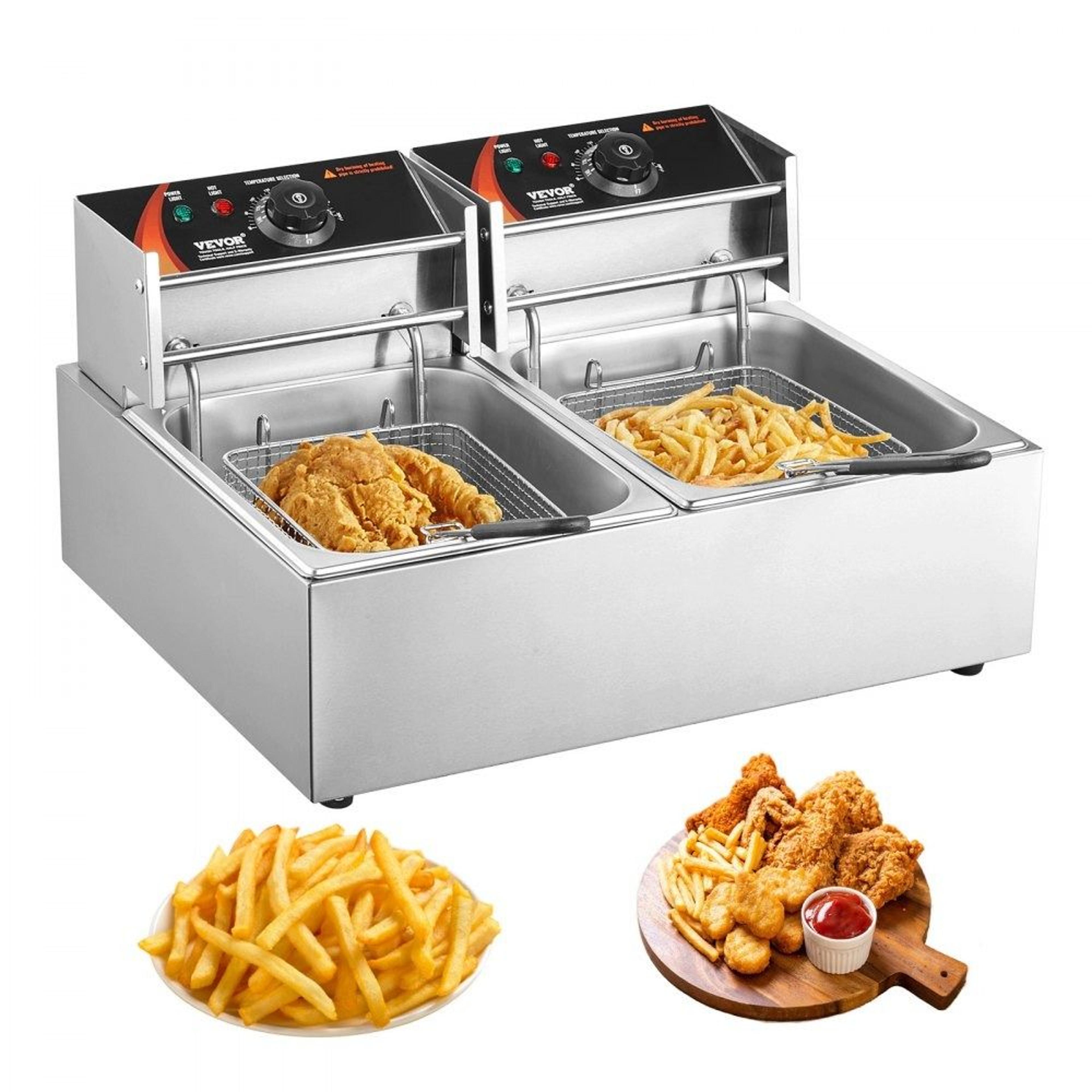 commercial dual tank electric deep fryer with temperature control for restaurants