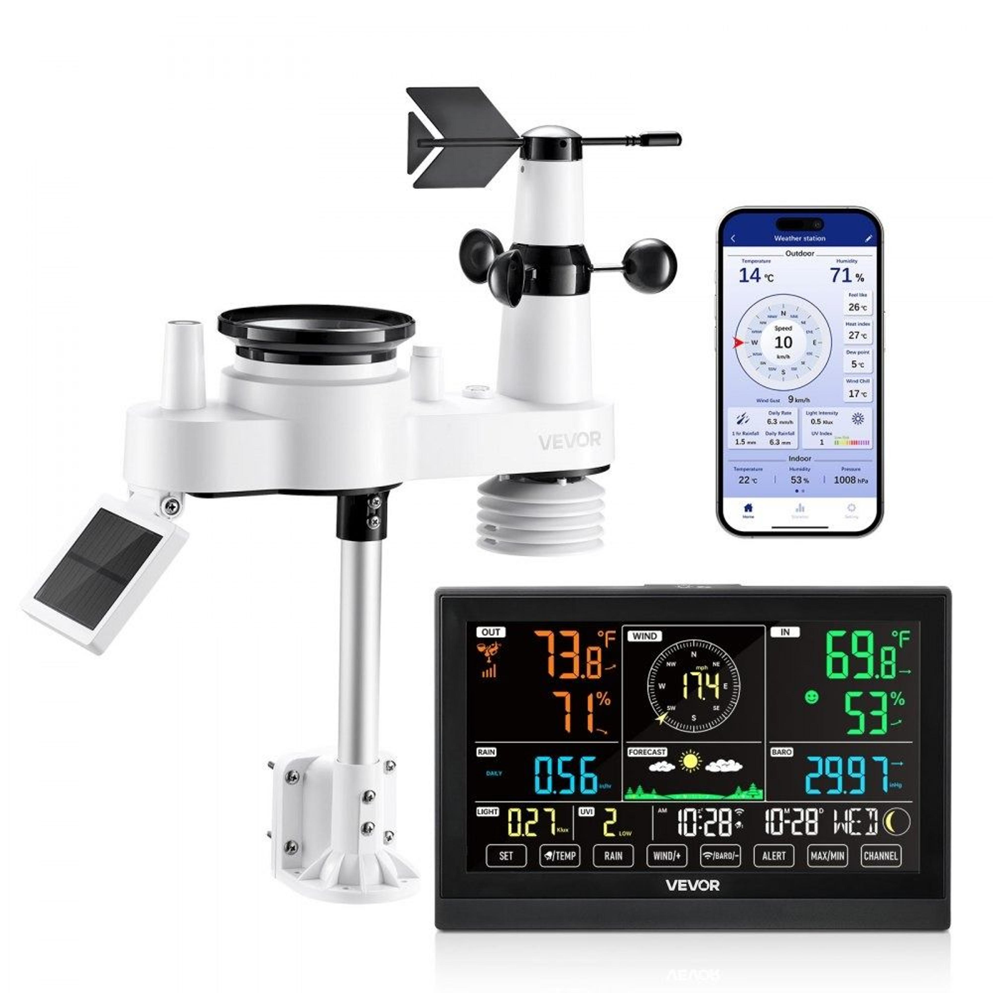 7 in 1 wifi weather station with solar outdoor sensor and smart app