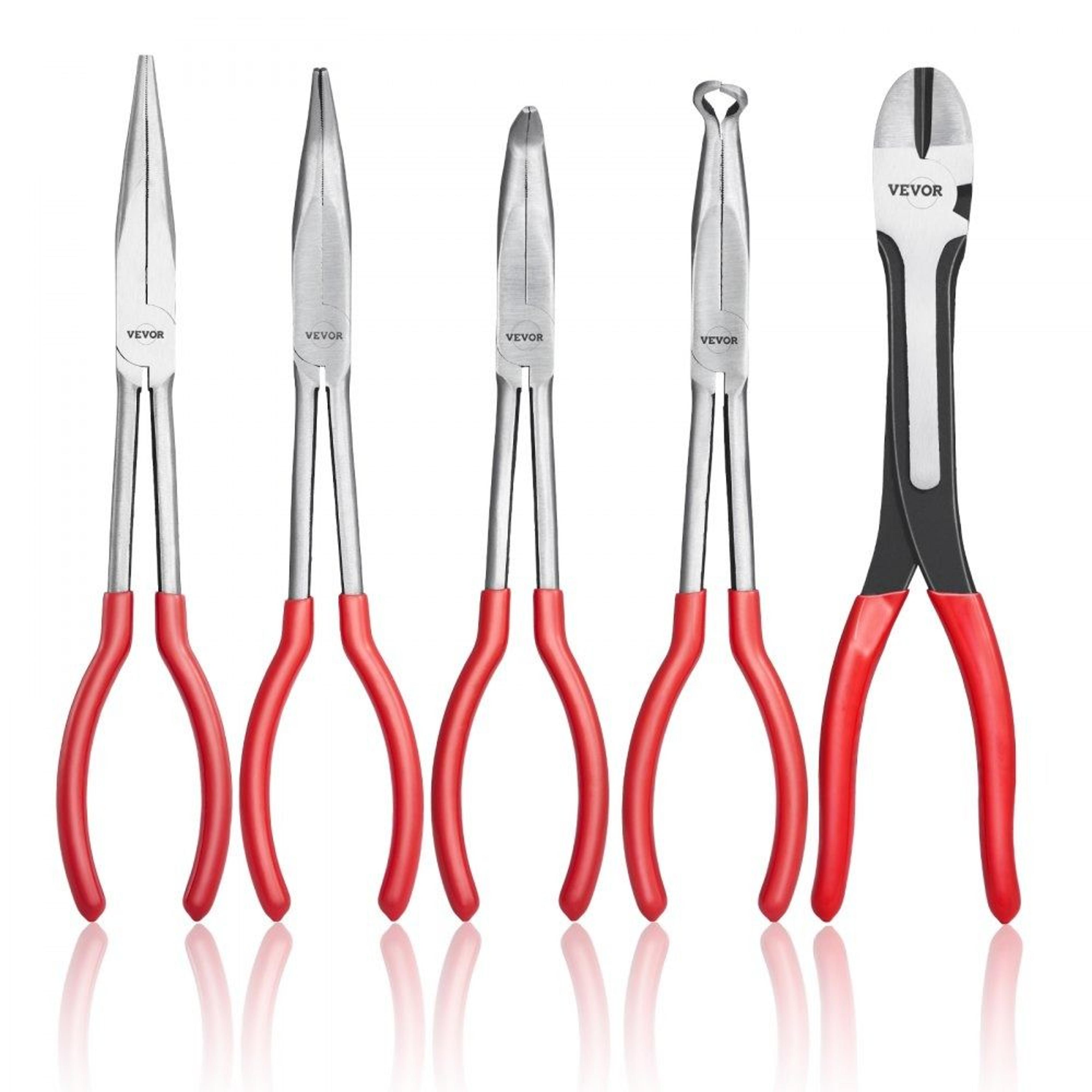 5 piece long needle nose pliers set with storage bag for diy and repairs