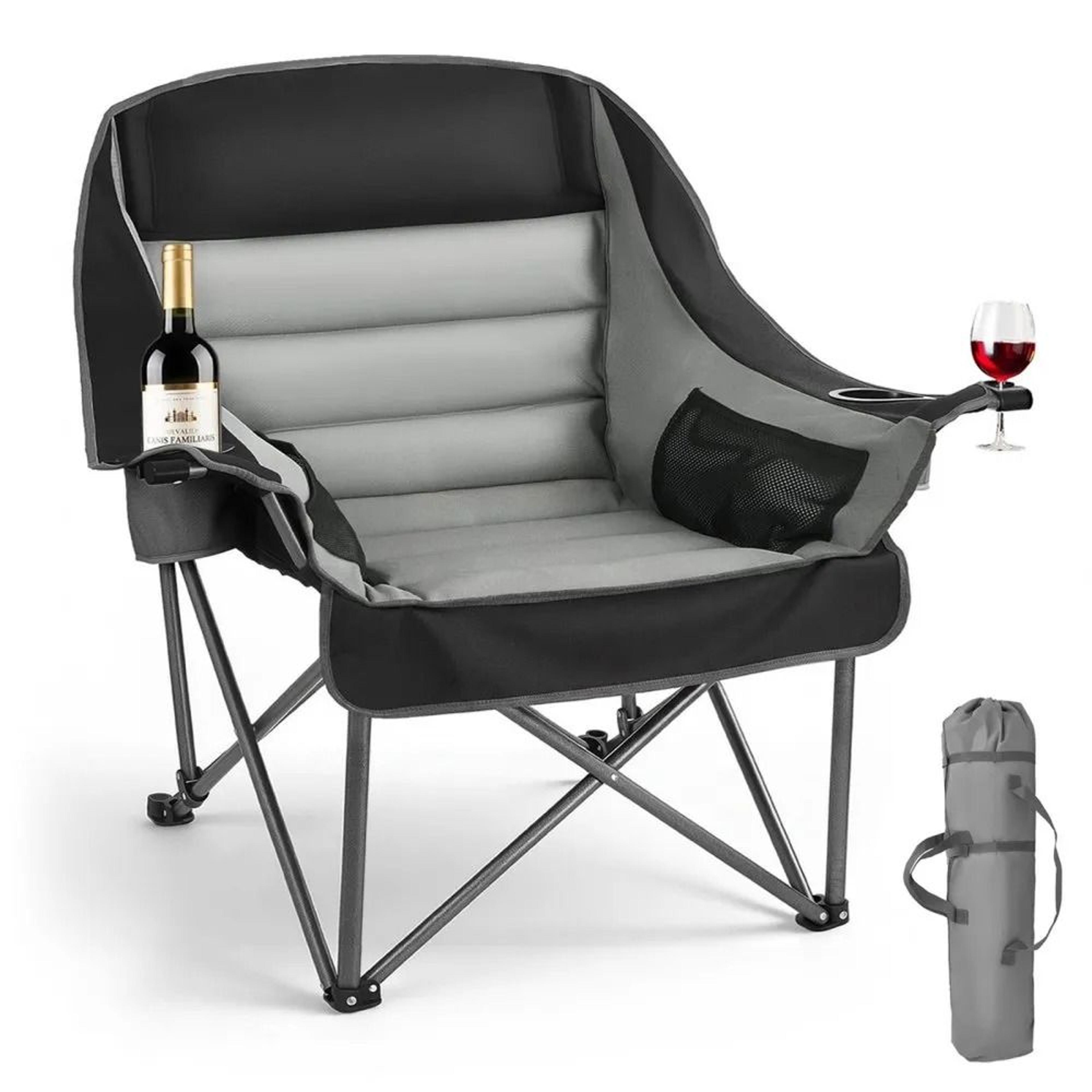 oversized heavy duty camping chair 450 lbs with padded seat and cup holders