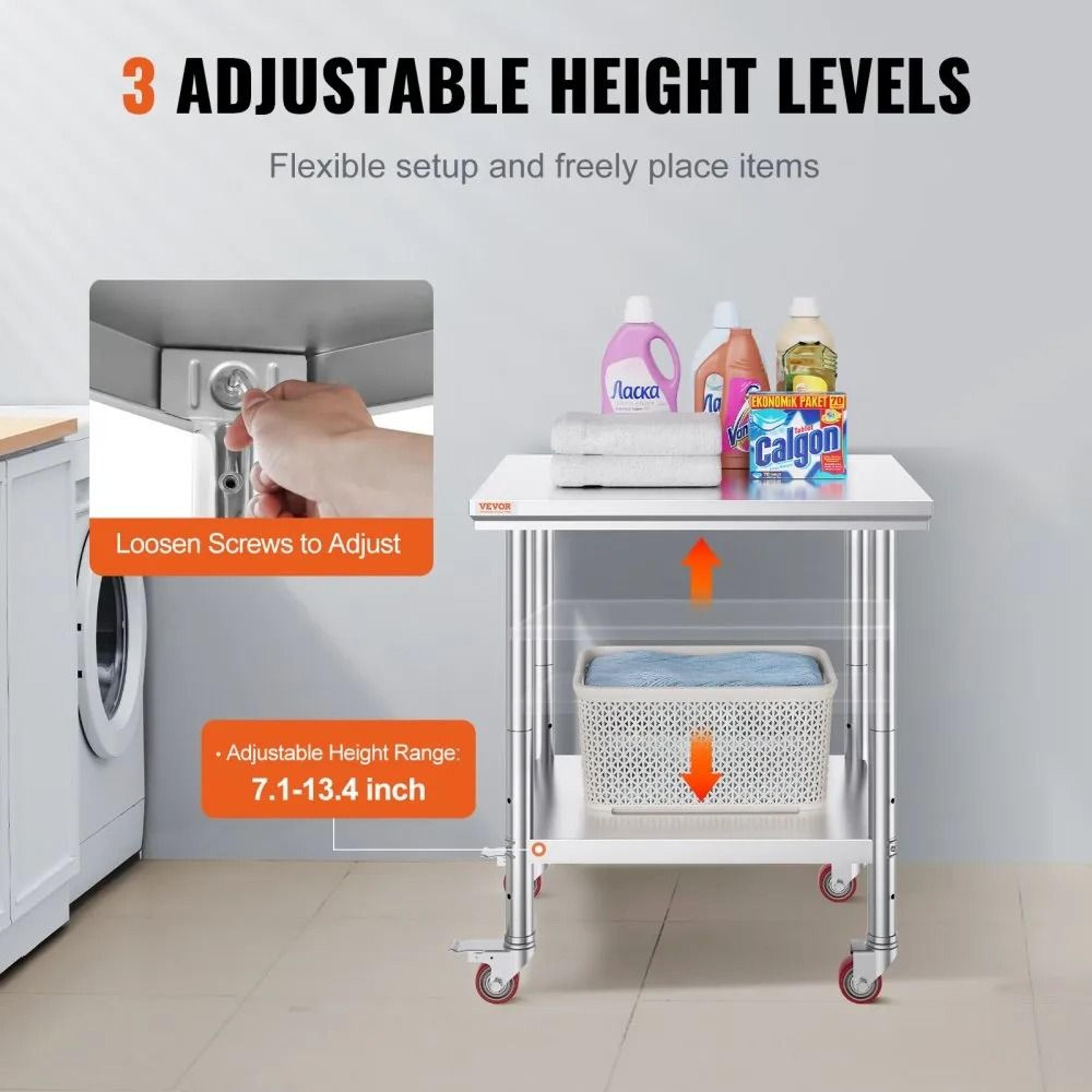 Stainless Steel Kitchen Work Table With Wheels 700 LBS Heavy Duty Prep Station 3
