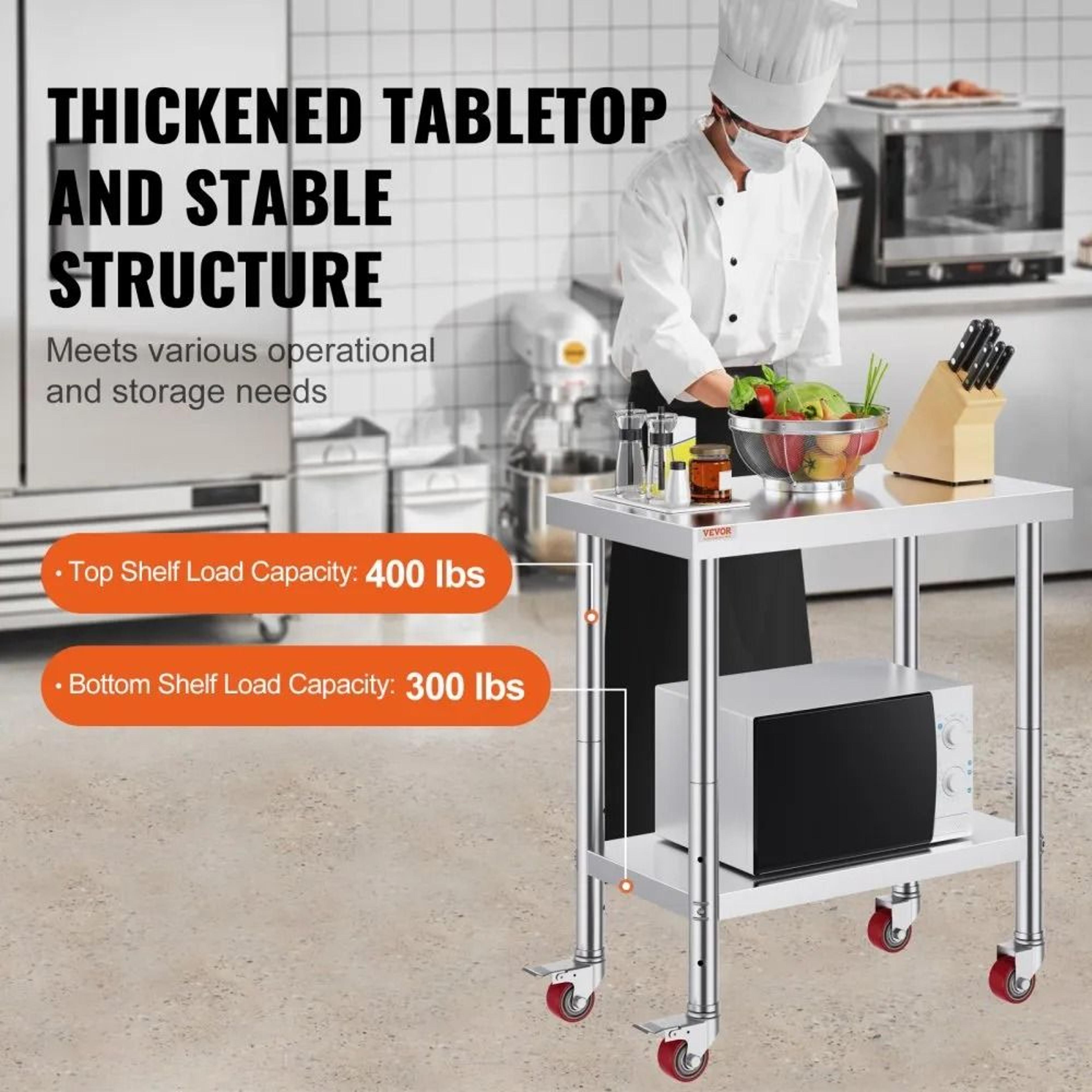 Stainless Steel Kitchen Work Table With Wheels 700 LBS Heavy Duty Prep Station 5