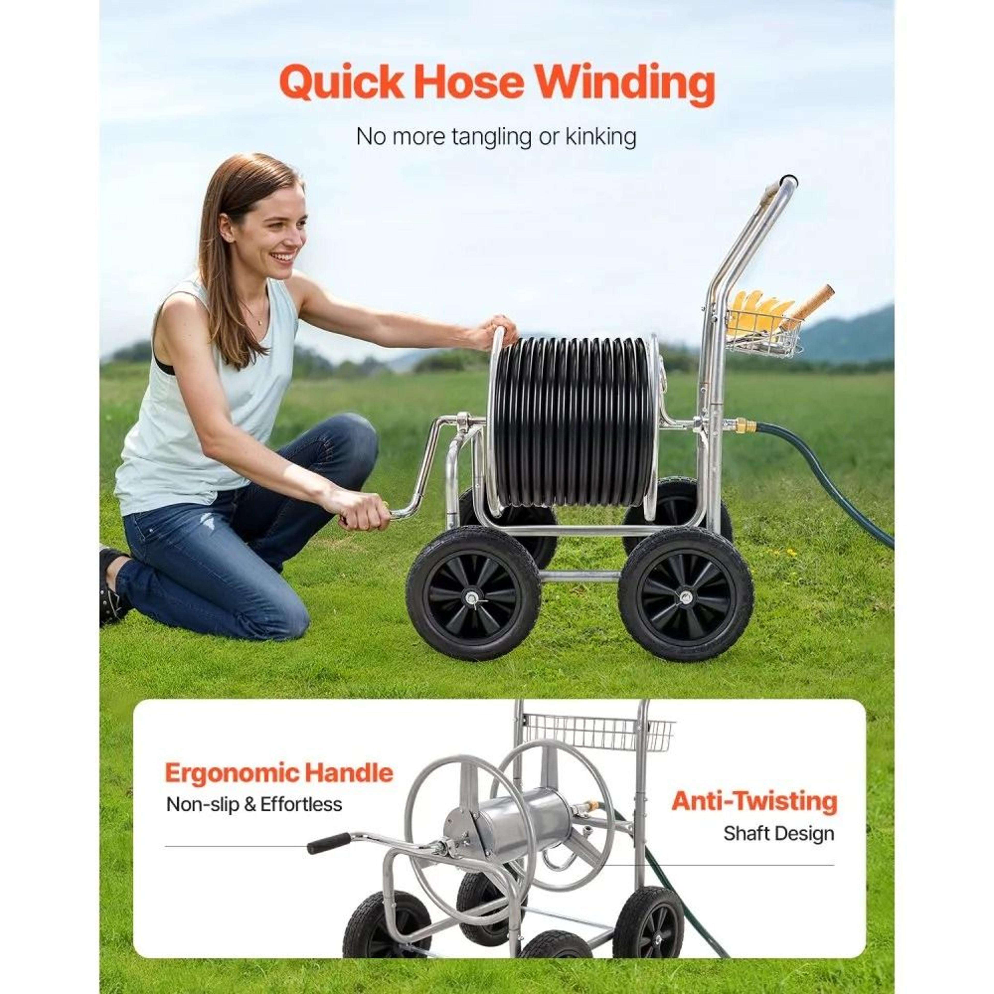 Hose Reel Cart 250 Ft Heavy Duty Garden Water Hose Cart With 4 Wheels 4