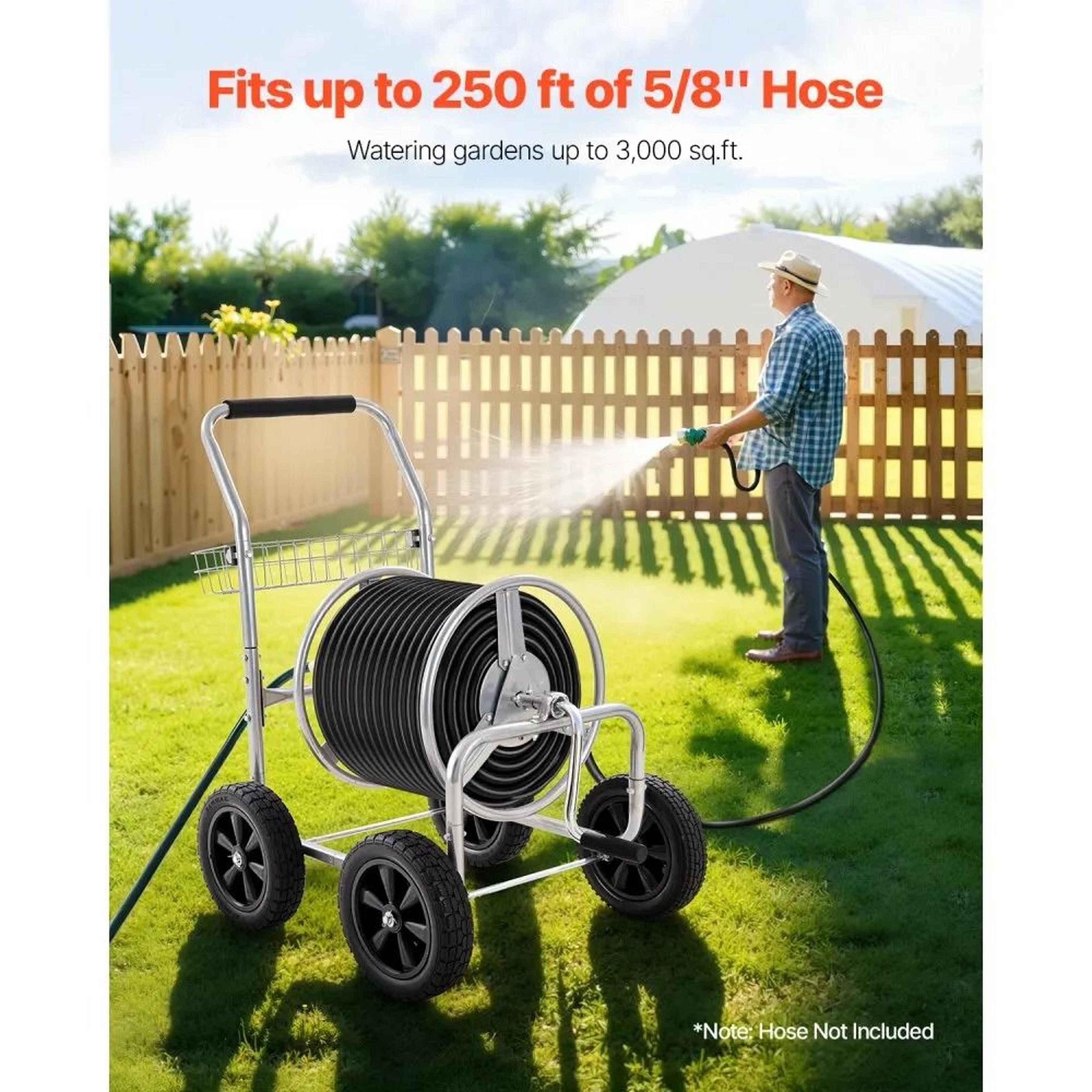 Hose Reel Cart 250 Ft Heavy Duty Garden Water Hose Cart With 4 Wheels 1