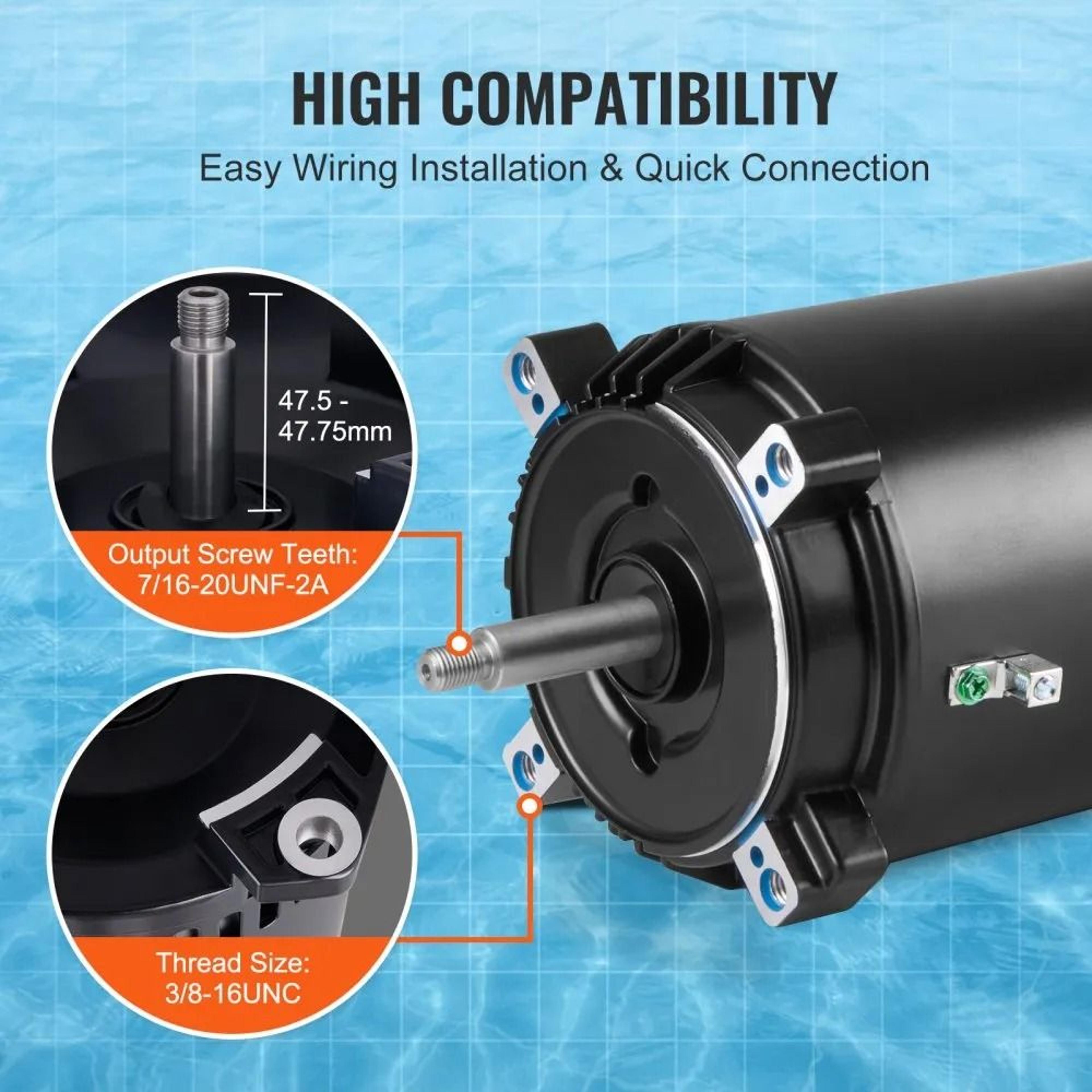1 HP Pool Pump Motor 56J Frame Replacement Motor For Efficient Pool Water Circulation 3