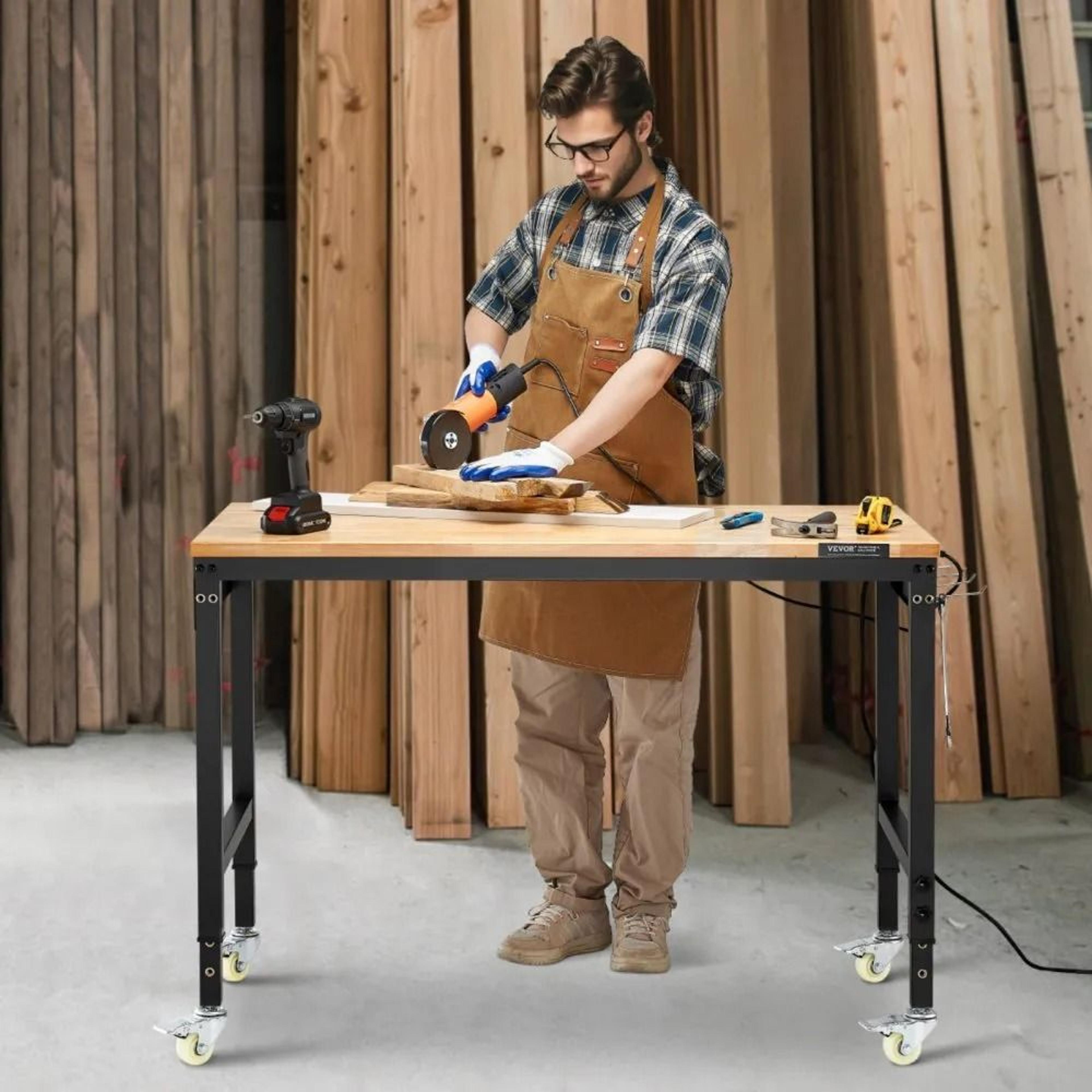 48 Inch Adjustable Workbench With Power Outlet Pegboard And Wheels 6