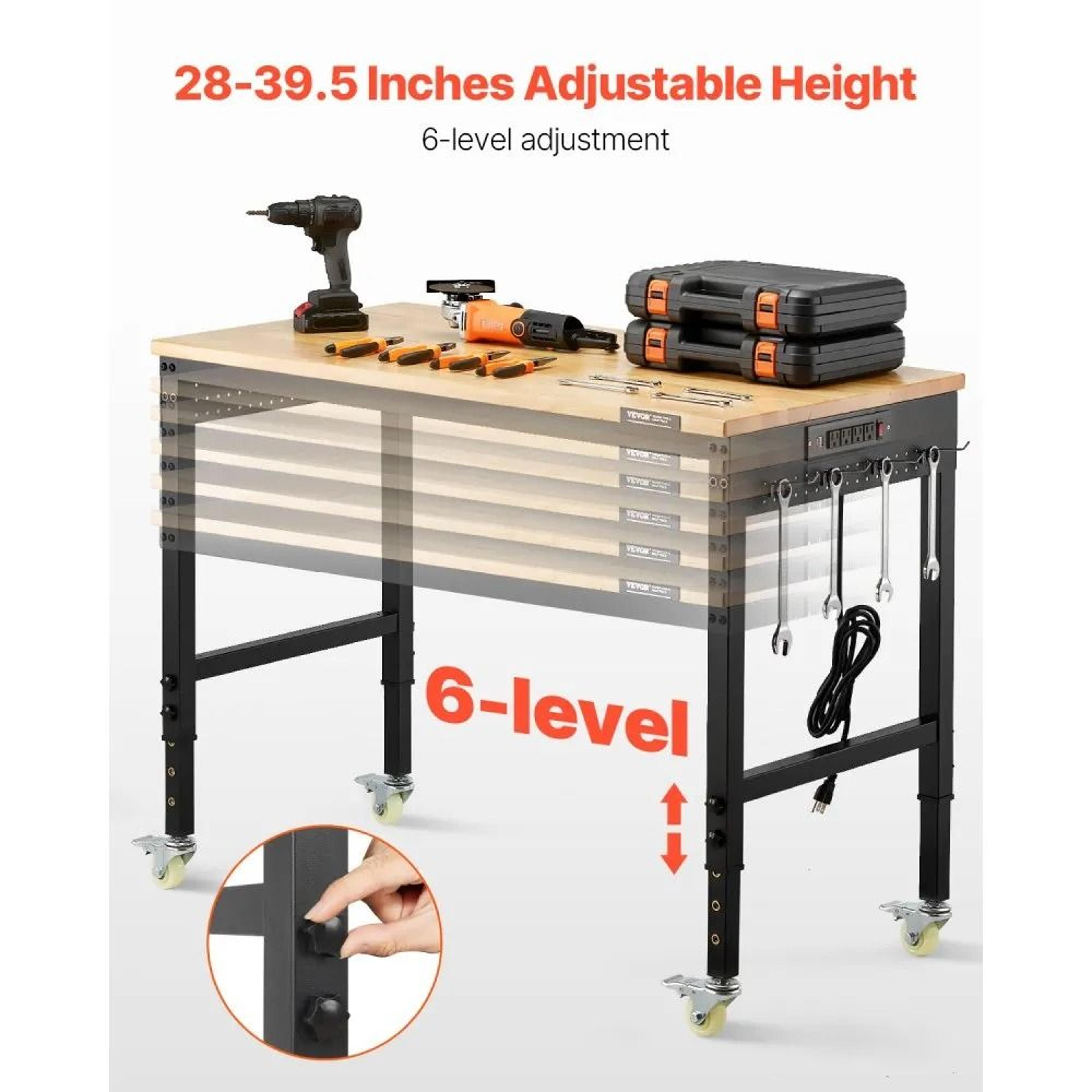 48 Inch Adjustable Workbench With Power Outlet Pegboard And Wheels 5
