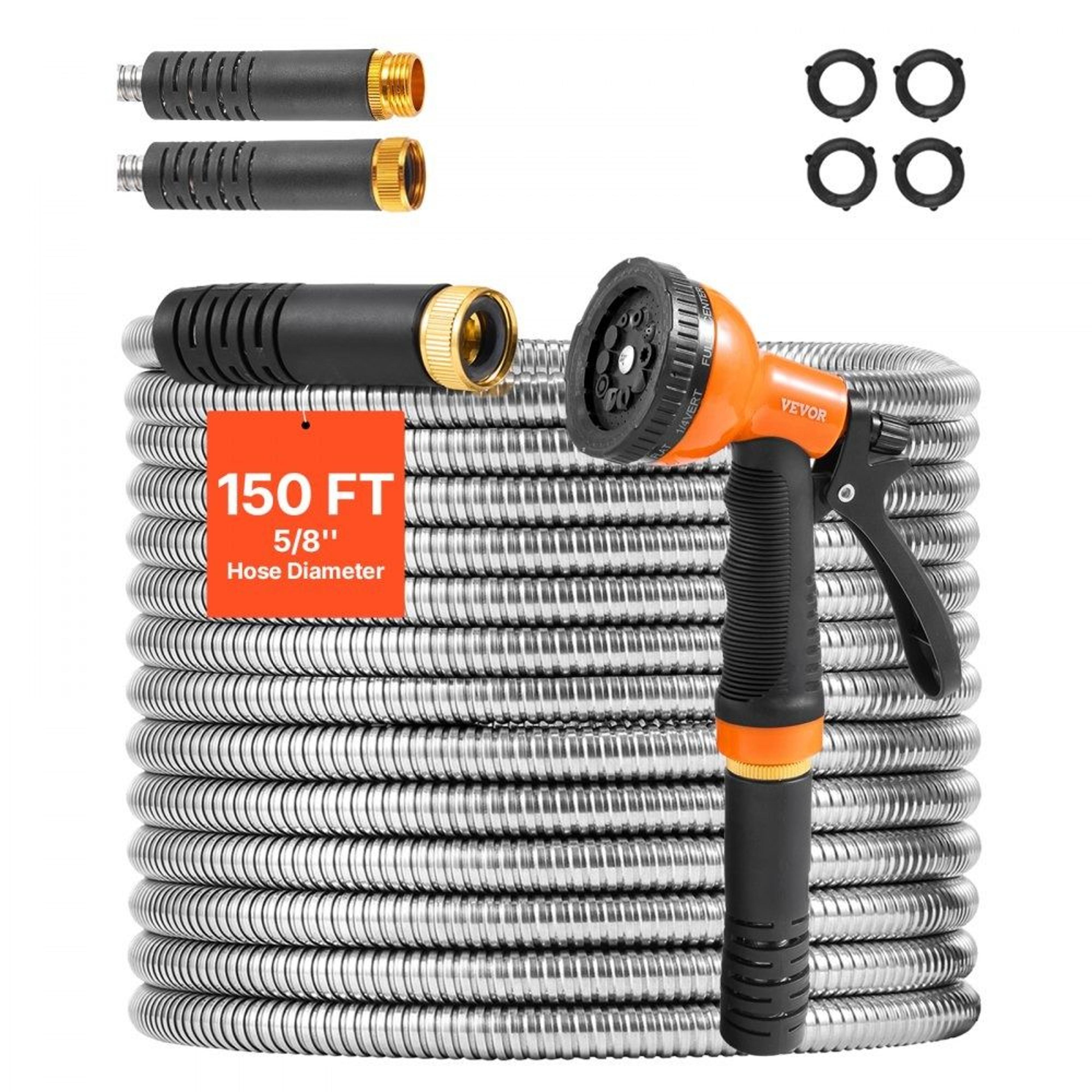 150ft stainless steel metal garden hose with 10 function nozzle