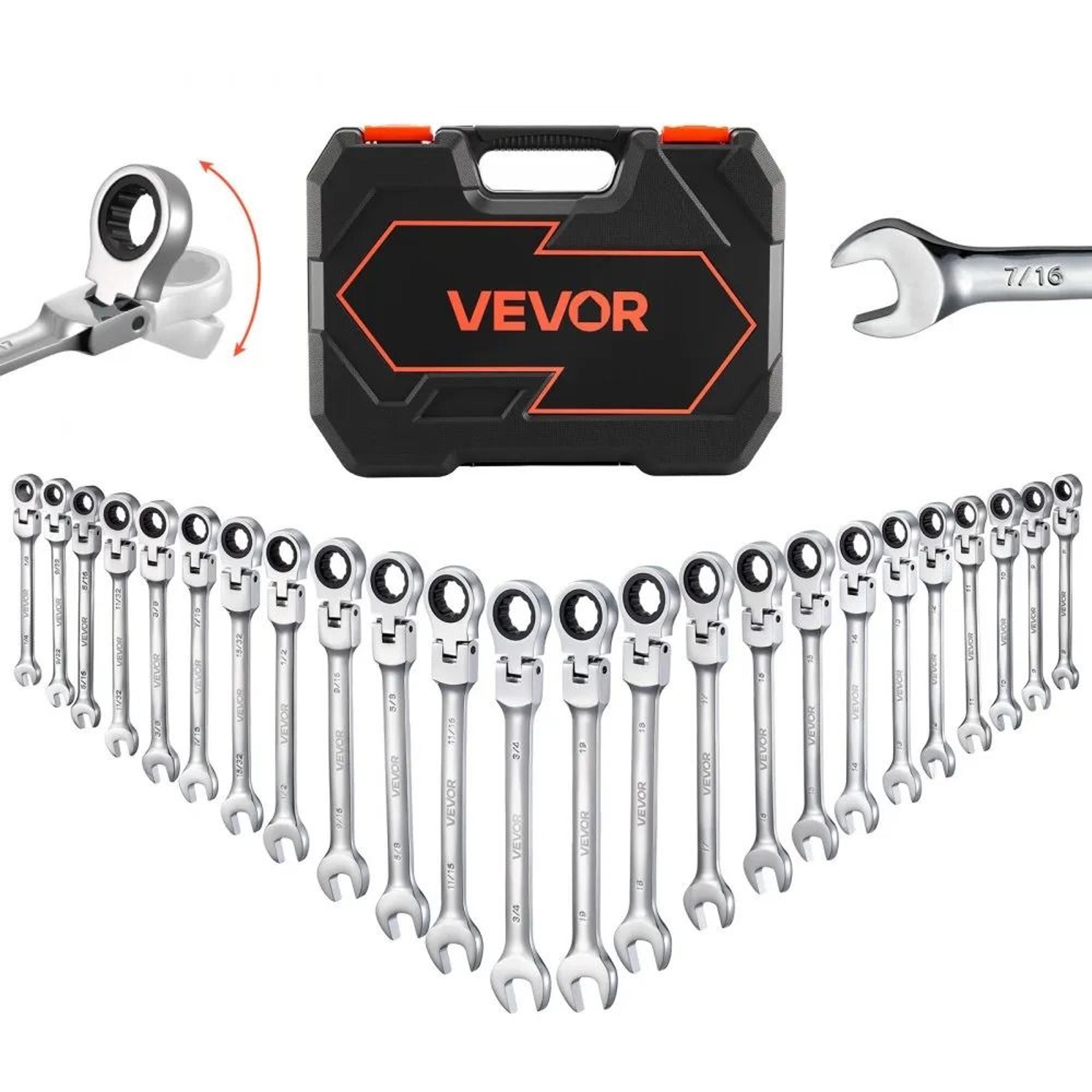 flex head ratcheting wrench set 24 piece sae metric with 72 tooth cr v steel