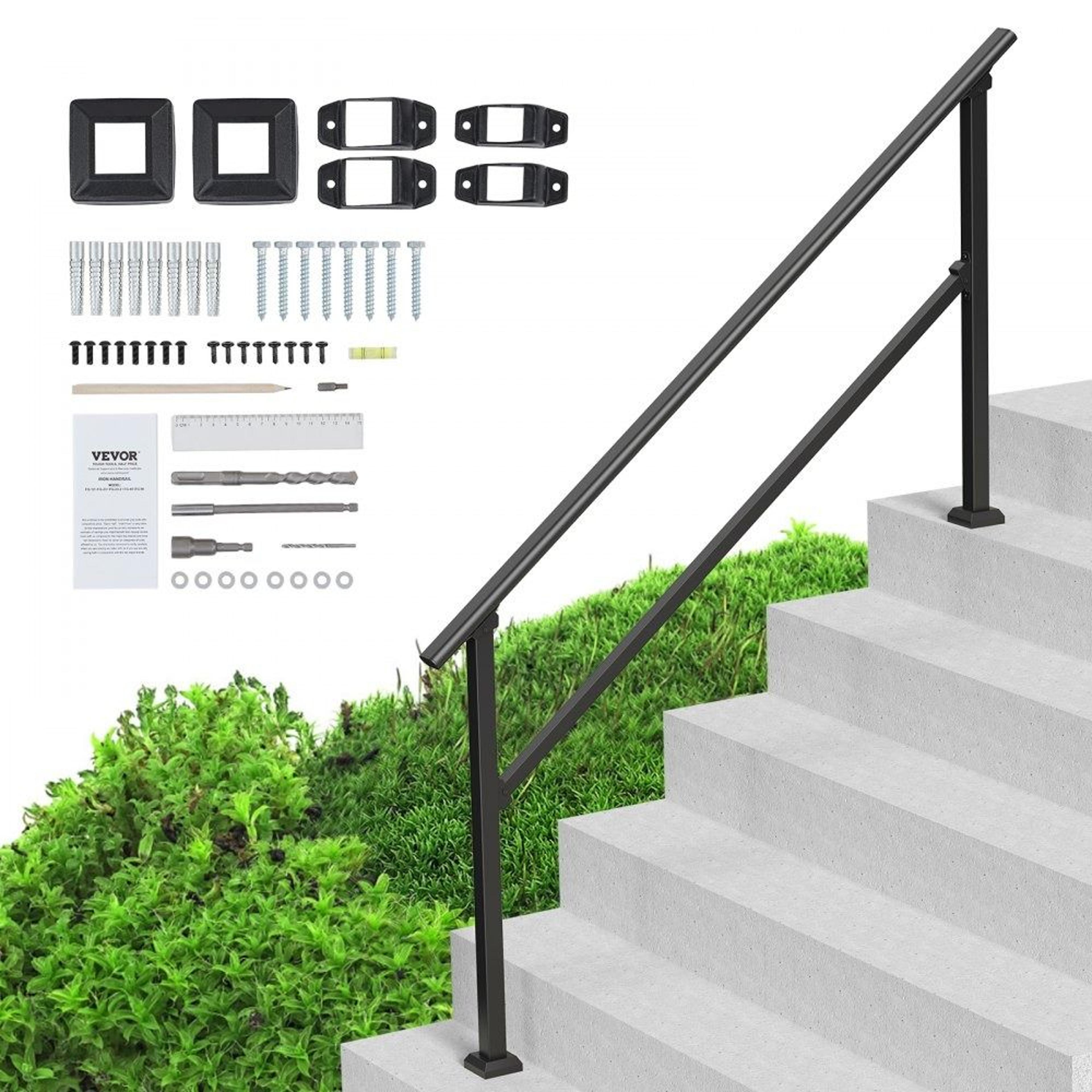 5 step outdoor stair handrail kit for seniors with adjustable carbon steel railing