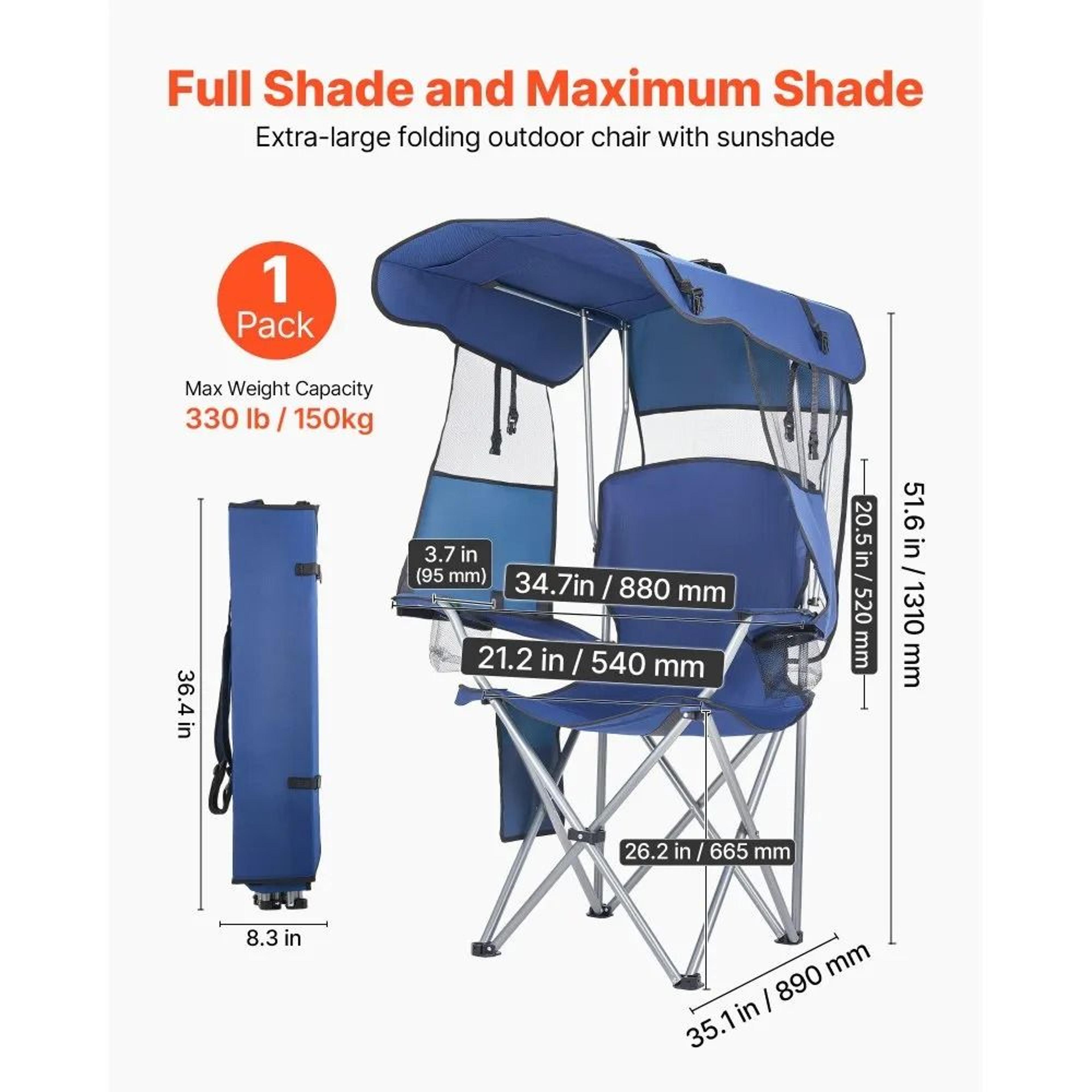 Portable Camping Chair With Canopy And 330 Lb Heavy Duty Support 7
