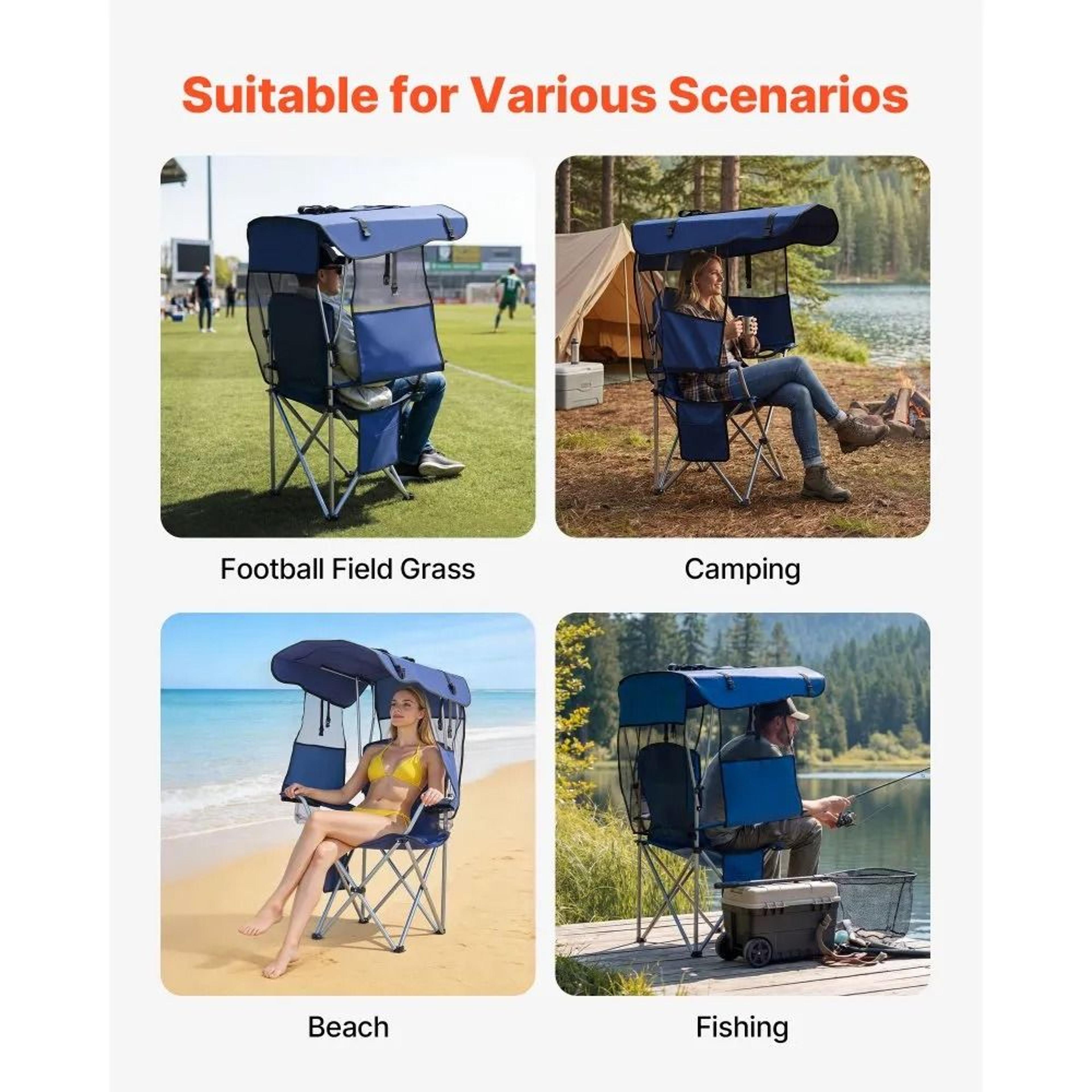 Portable Camping Chair With Canopy And 330 Lb Heavy Duty Support 2