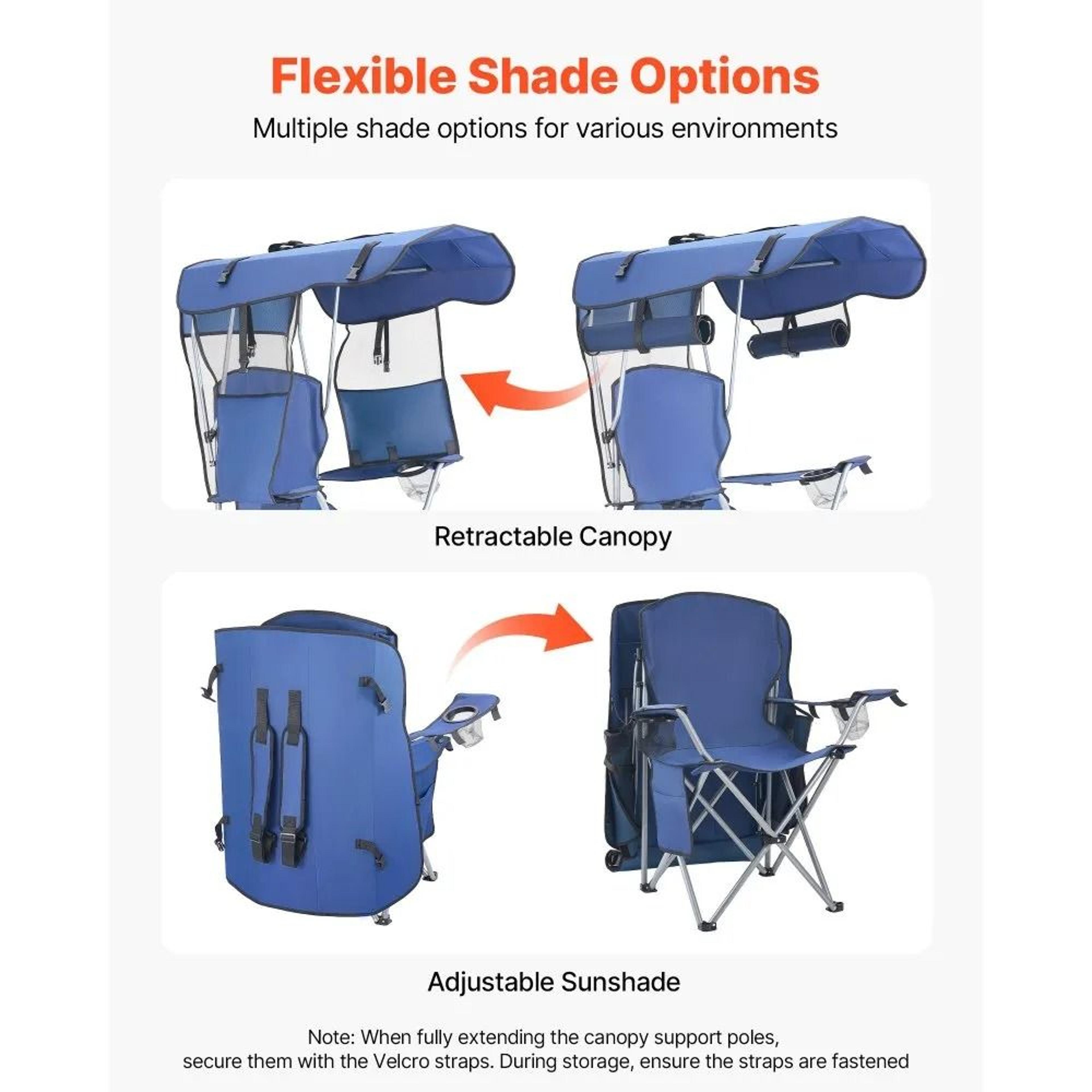 Portable Camping Chair With Canopy And 330 Lb Heavy Duty Support 3