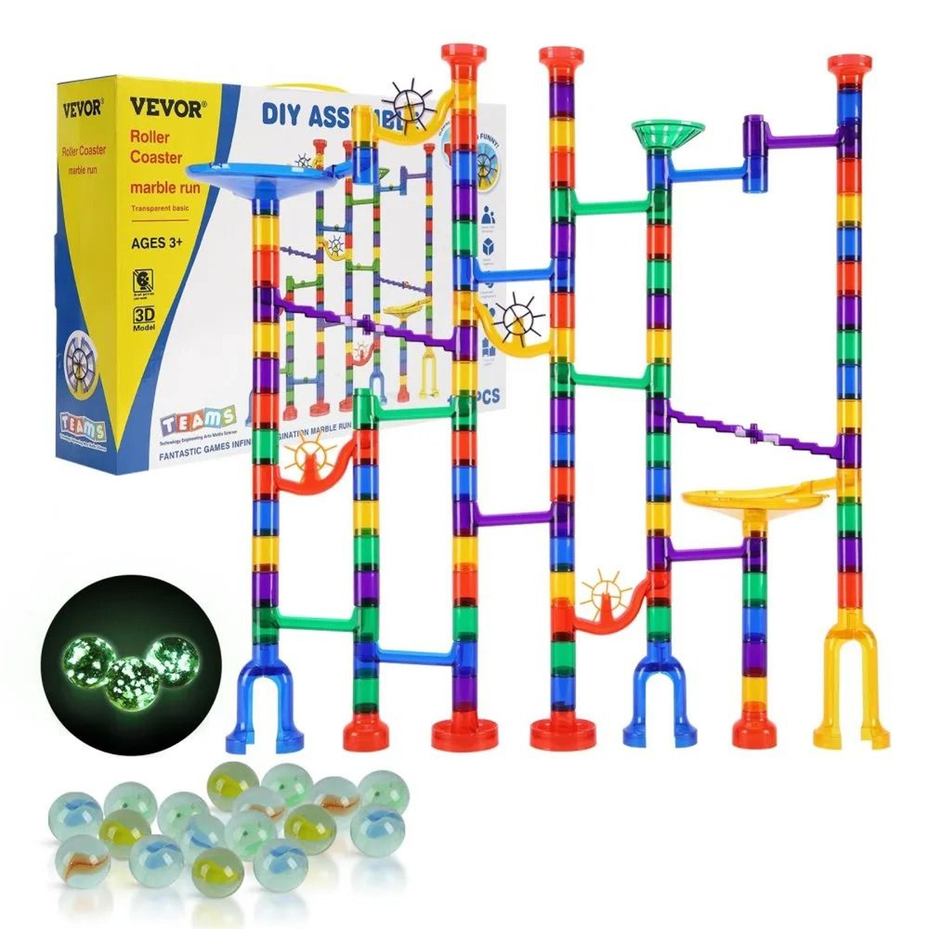 145 piece marble run set with motorized track and stem building blocks