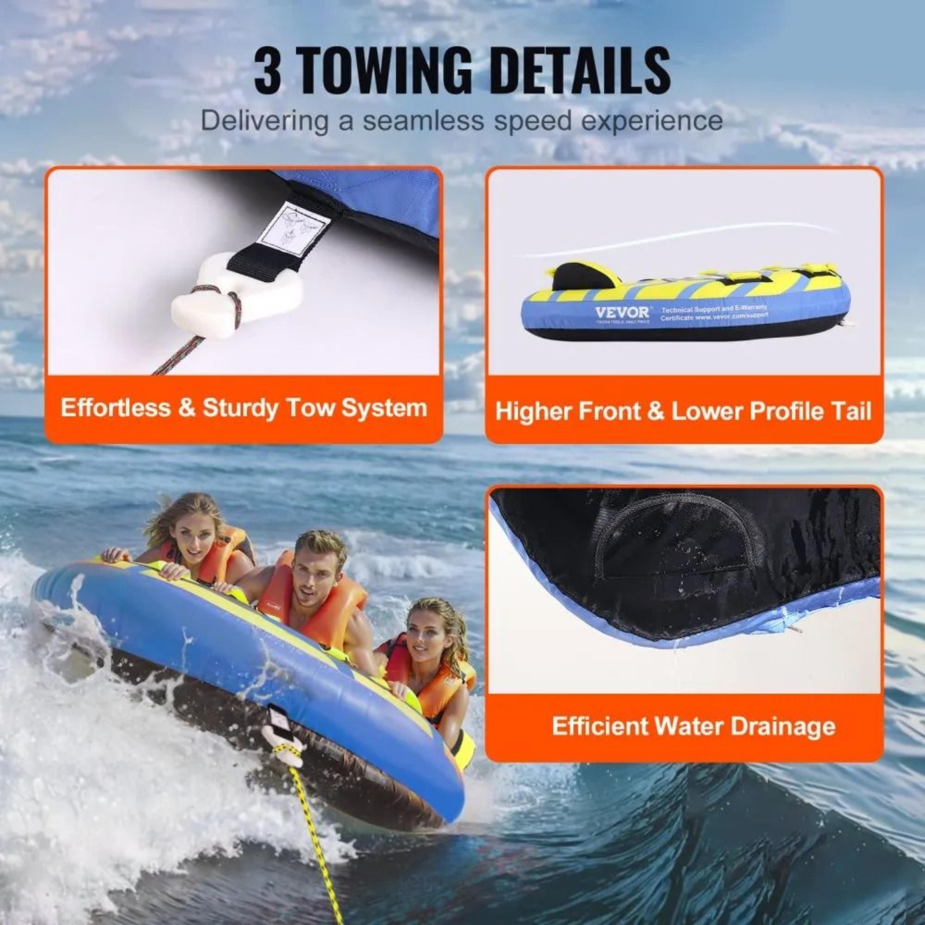 3 Person Inflatable Towable Tube For Boating With Safety Handles 2