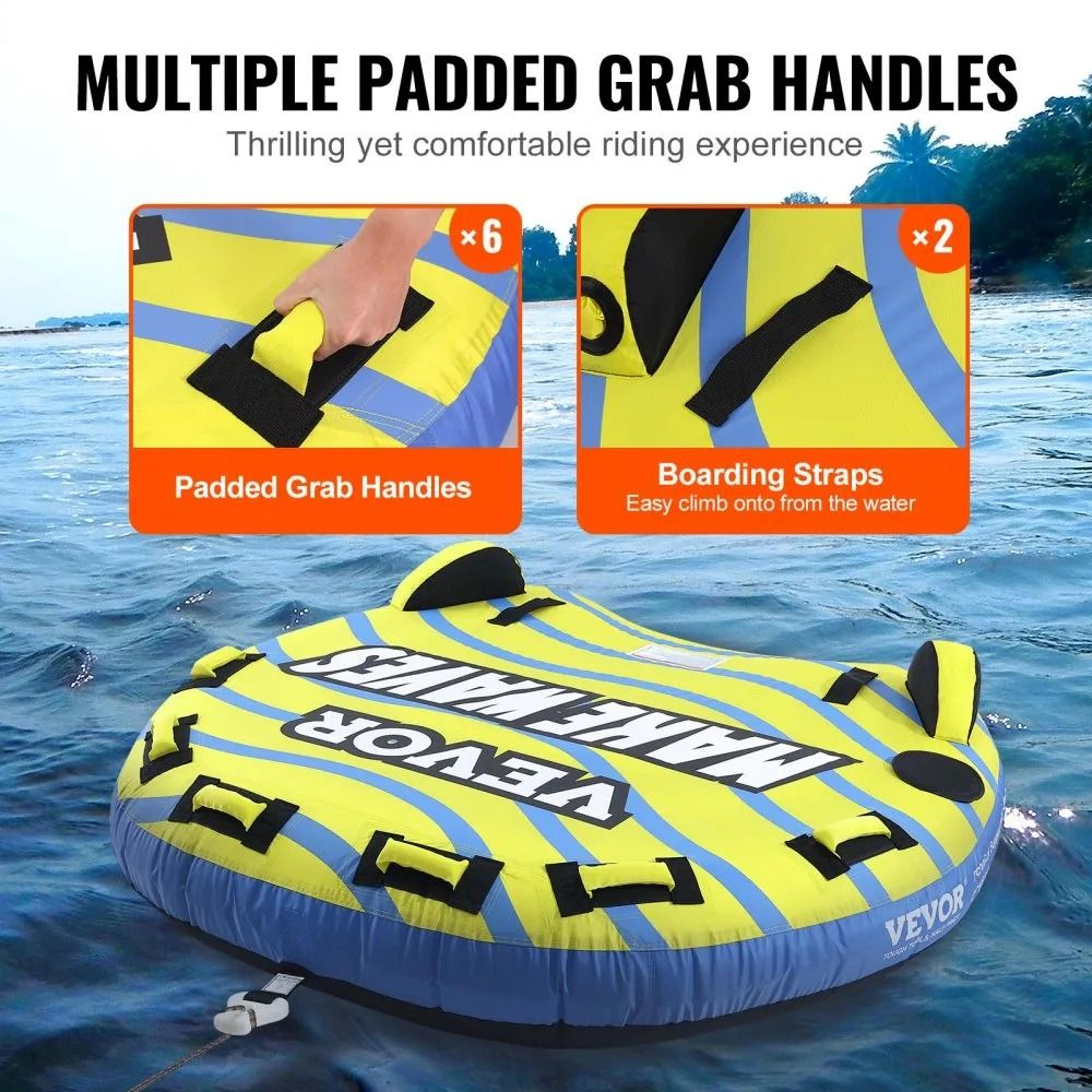 3 Person Inflatable Towable Tube For Boating With Safety Handles 3