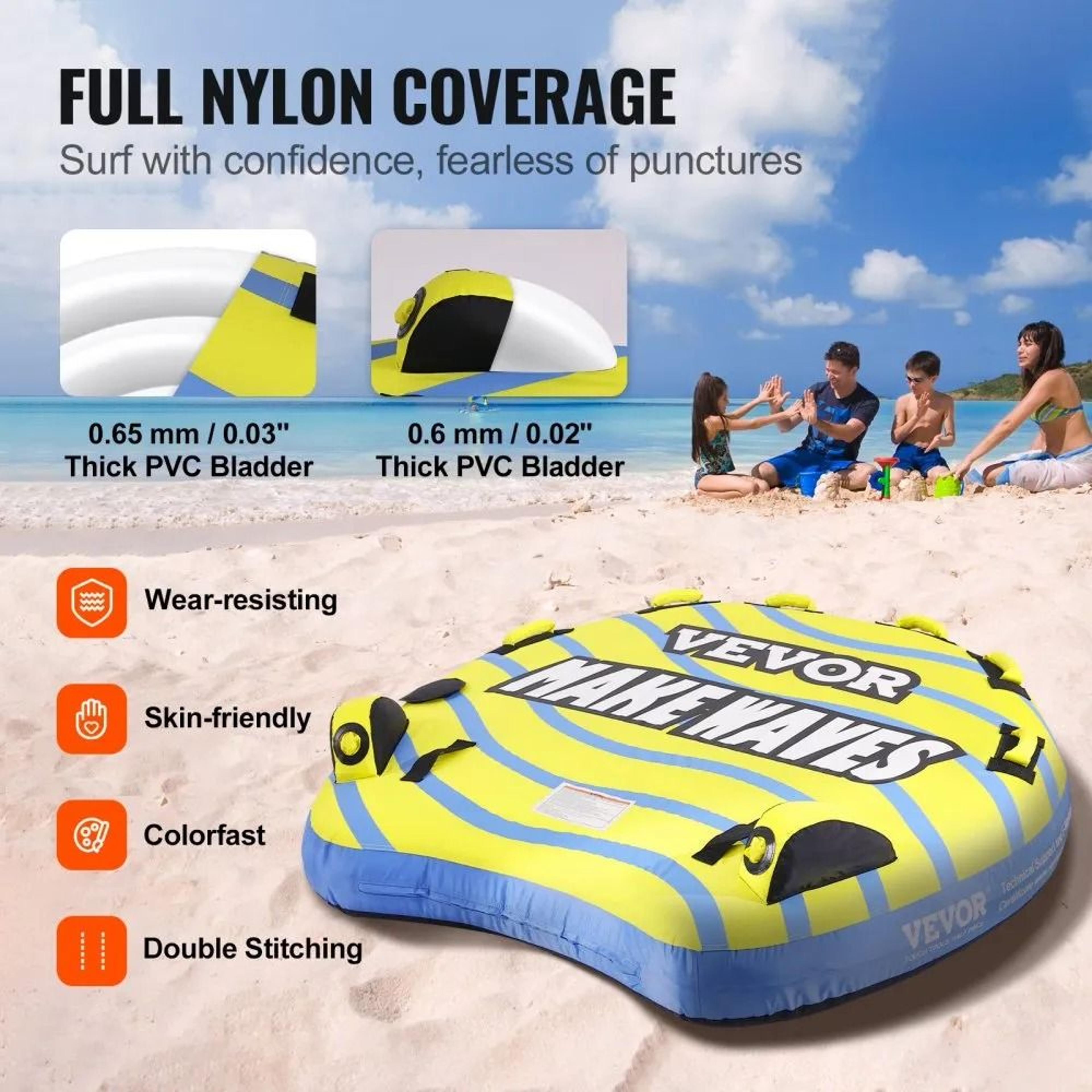 3 Person Inflatable Towable Tube For Boating With Safety Handles 6