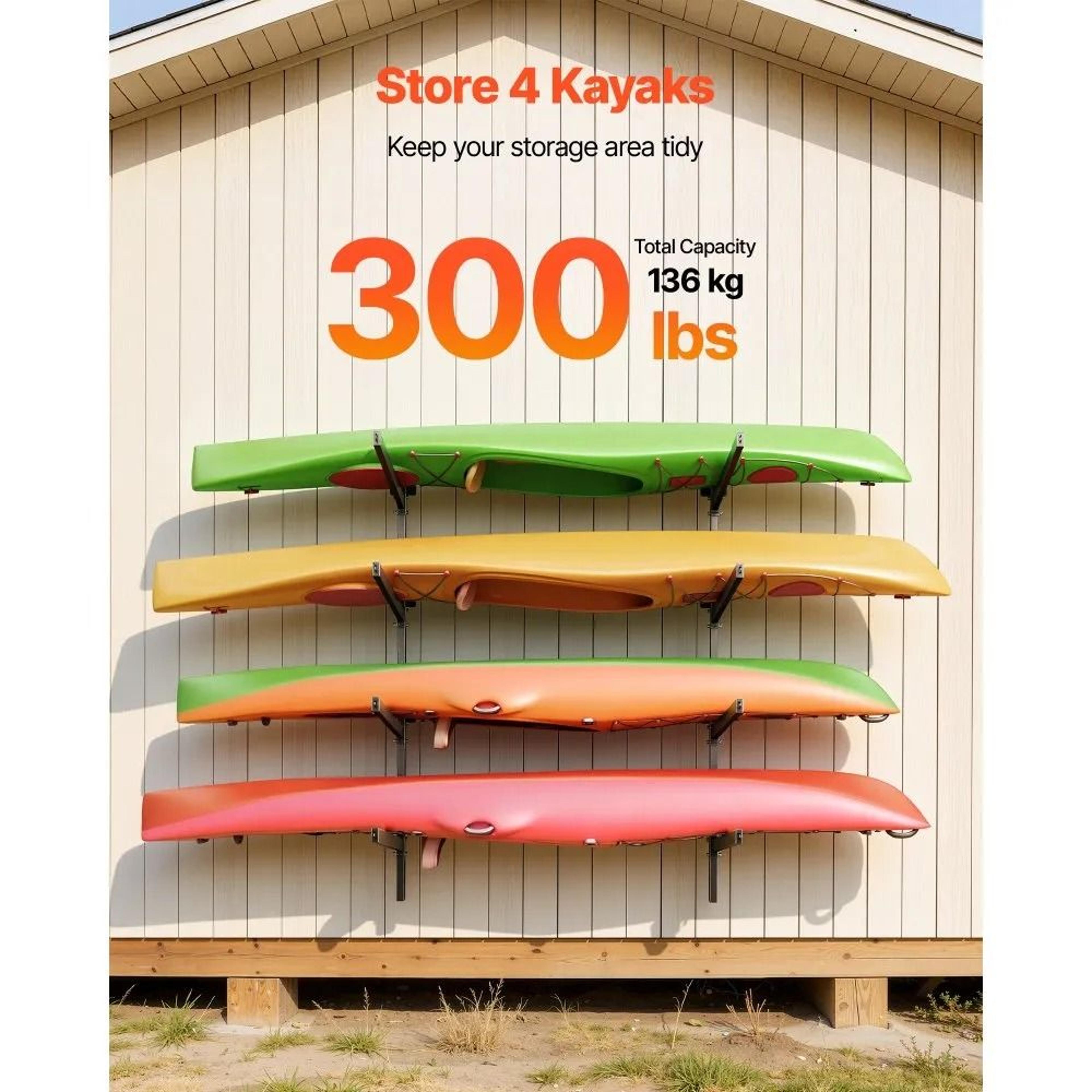 4 Kayak Storage Rack Heavy Duty Wall Mount Organizer For Garage And Dock 1