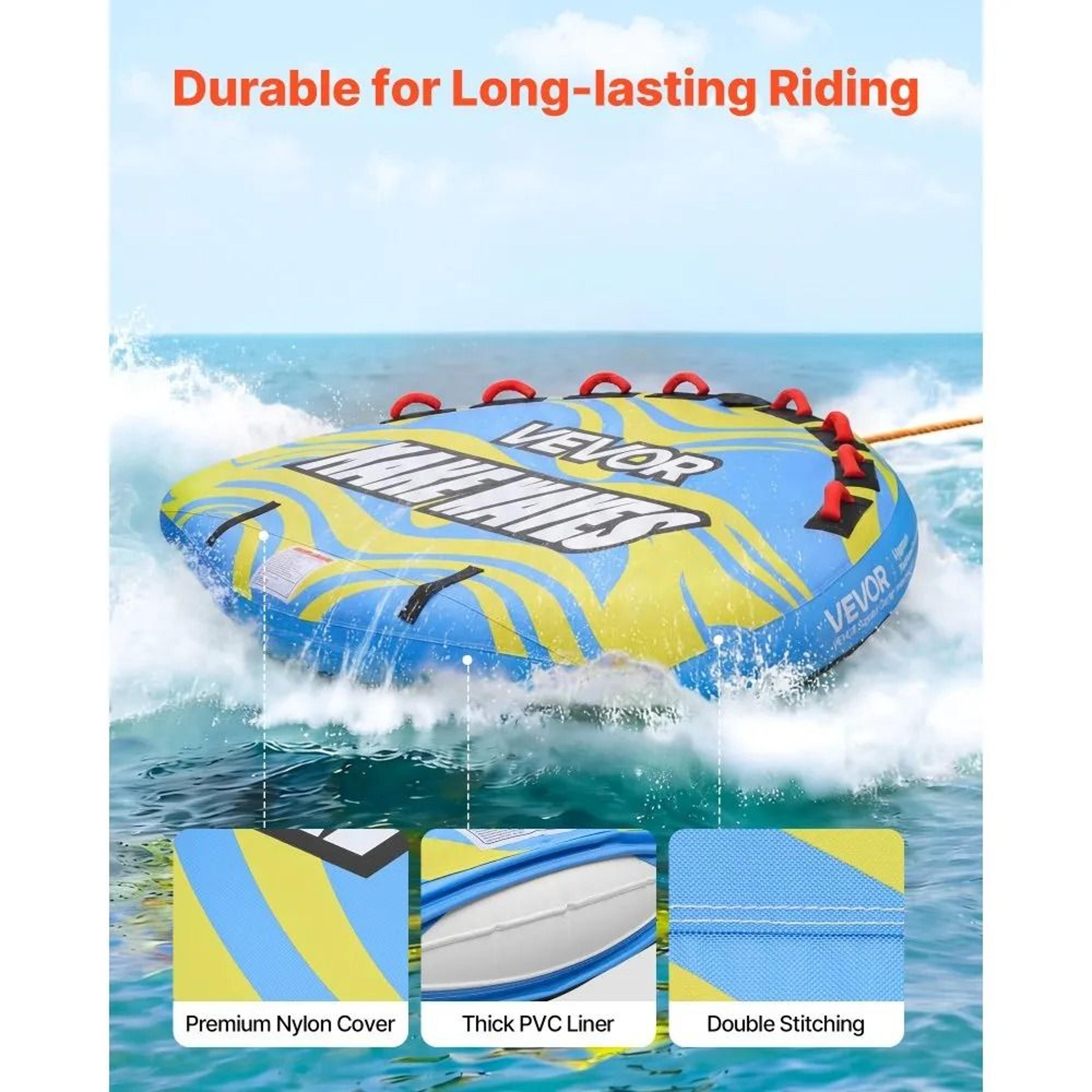 4 Rider Towable Tube For Boating With Nylon Cover And Padded Handles 4