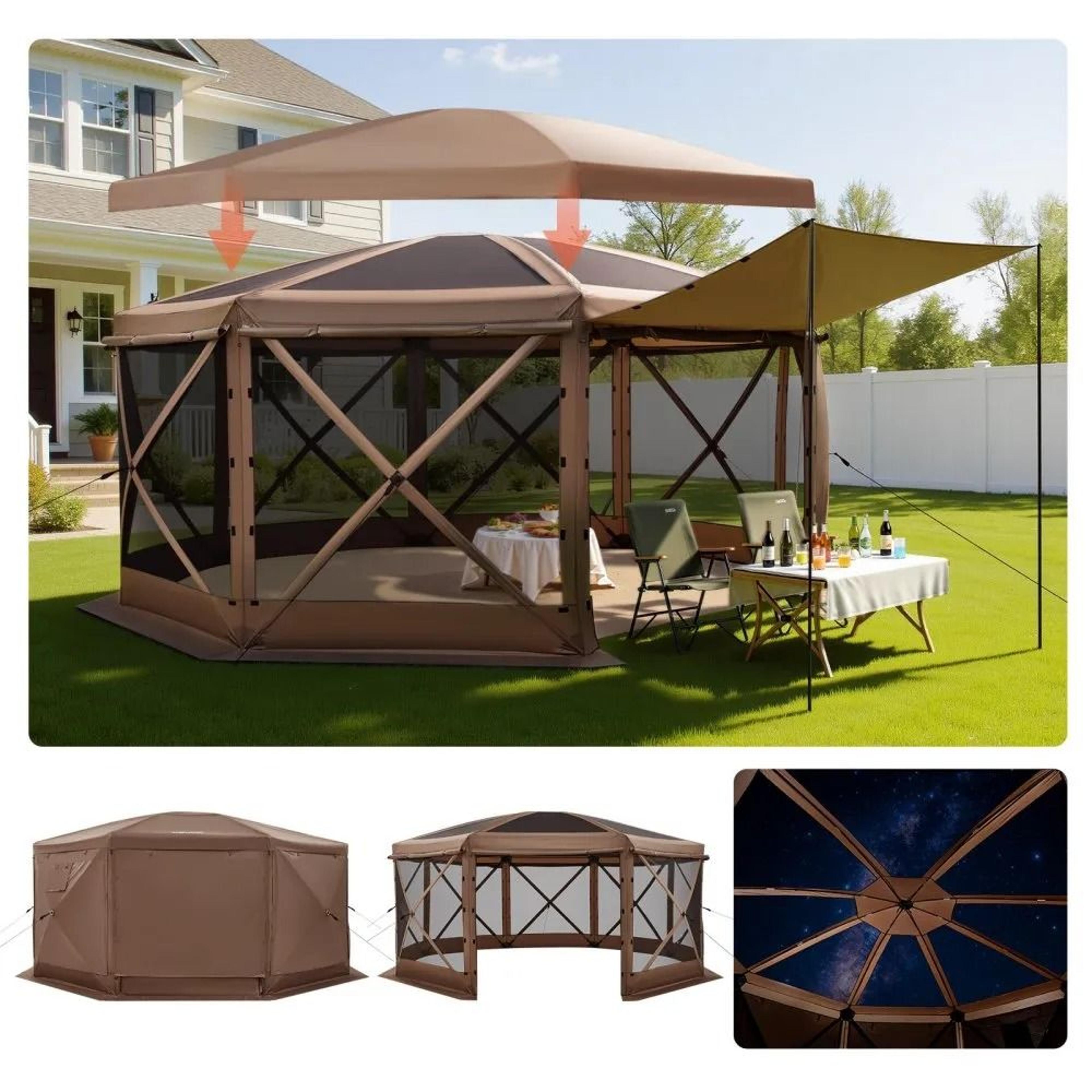 15x15ft pop up gazebo screen tent outdoor camping canopy shelter