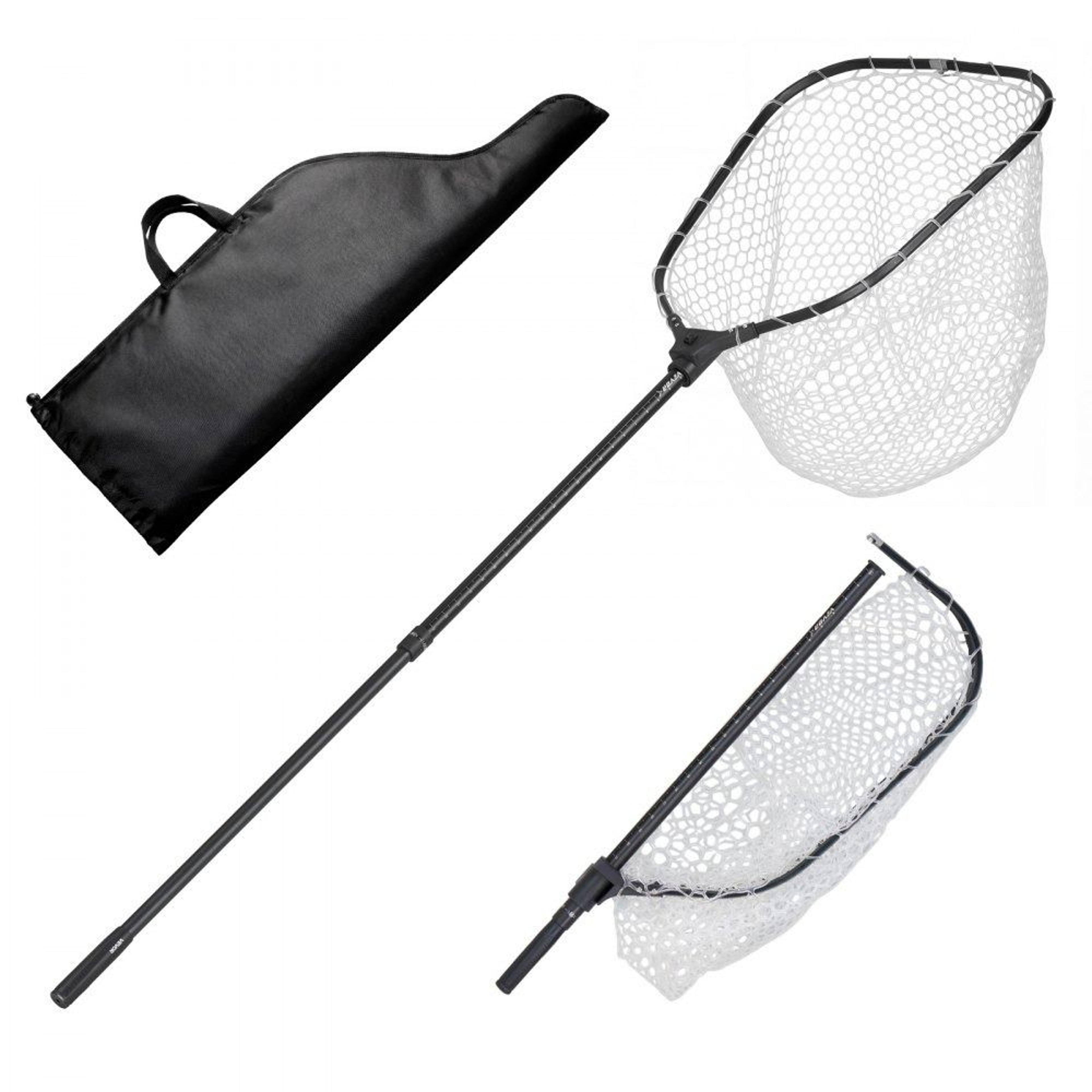 foldable fishing landing net with telescopic handle and silicone mesh