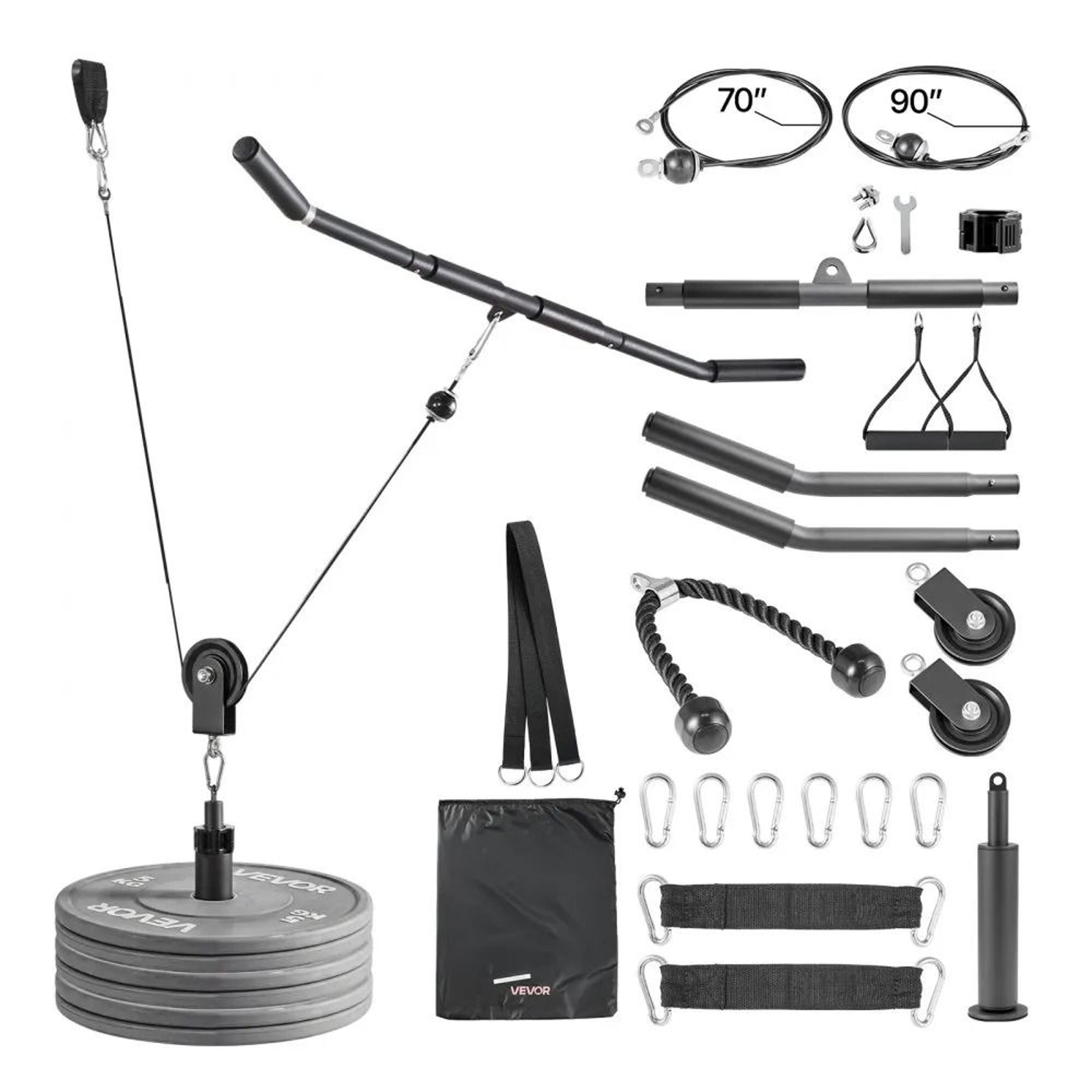 330 lb home gym cable pulley system with lat pulldown and lift attachments