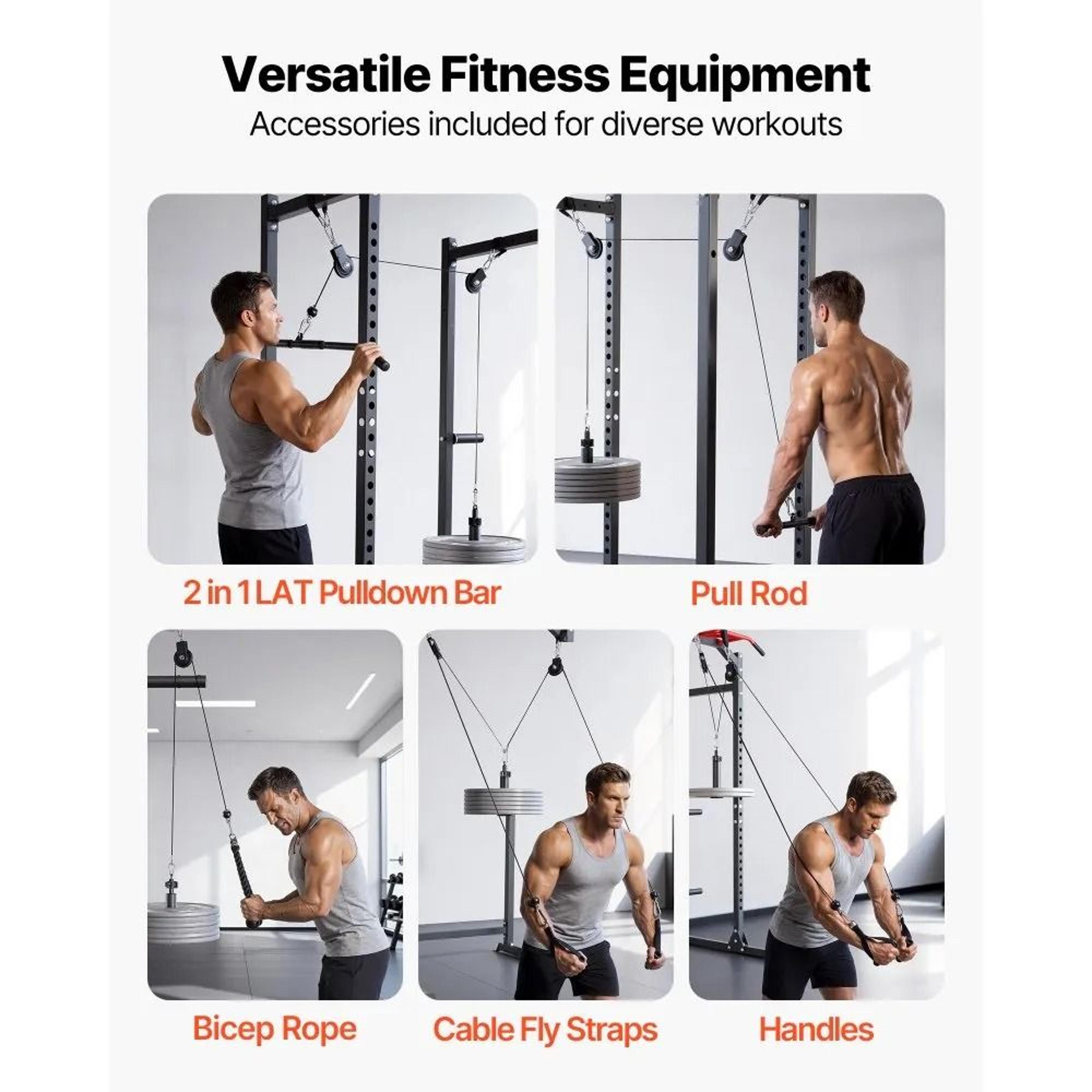 330 Lb Home Gym Cable Pulley System With LAT Pulldown And Lift Attachments 7