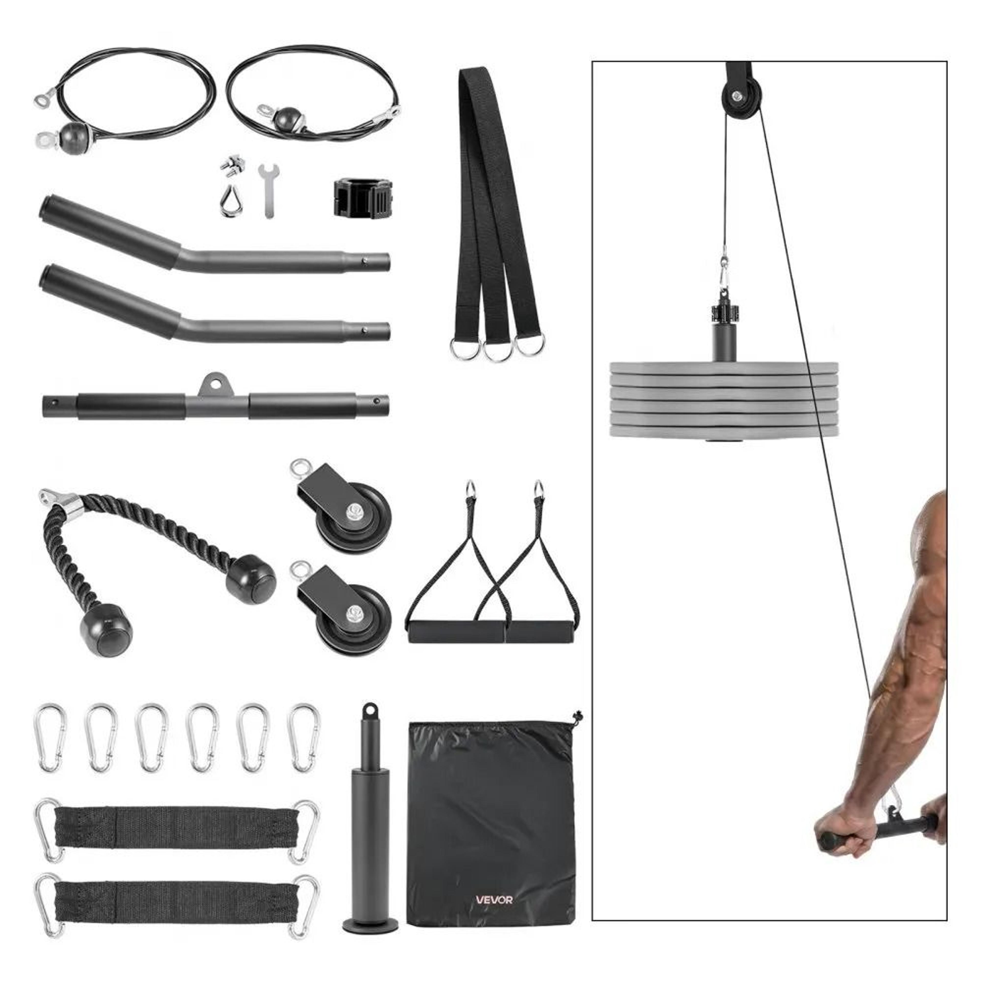 330 Lb Home Gym Cable Pulley System With LAT Pulldown And Lift Attachments 8
