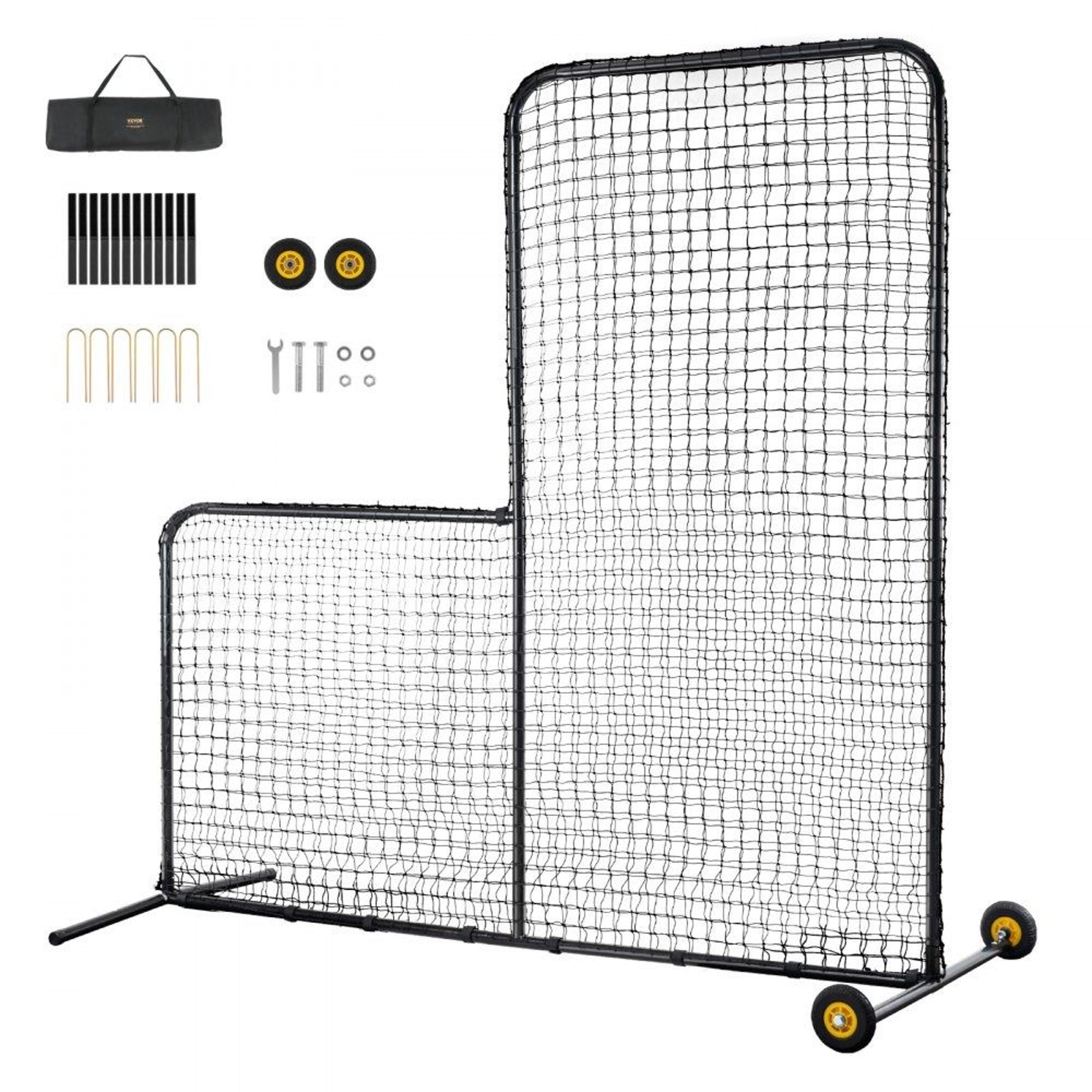 7 x 7 ft heavy duty baseball l screen with wheels