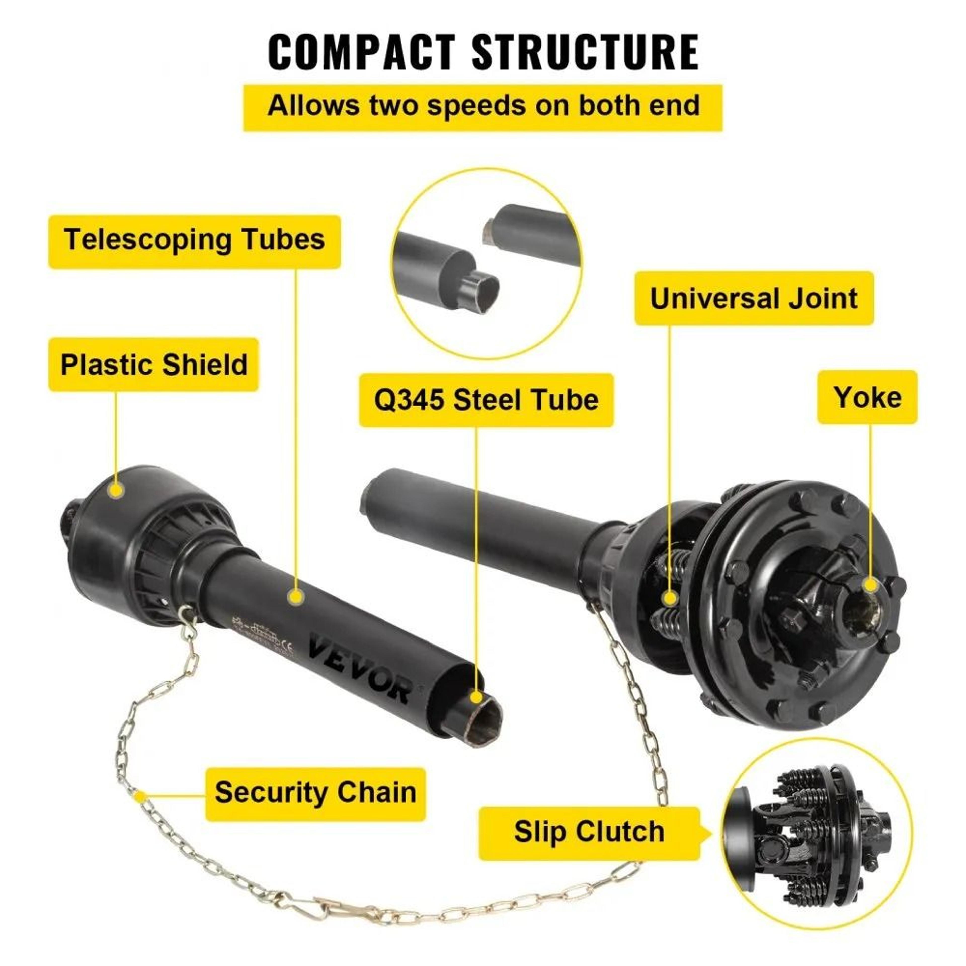 Series 5 PTO Drive Shaft With Slip Clutch 138 Inch 6 Spline 4357 Inch 2