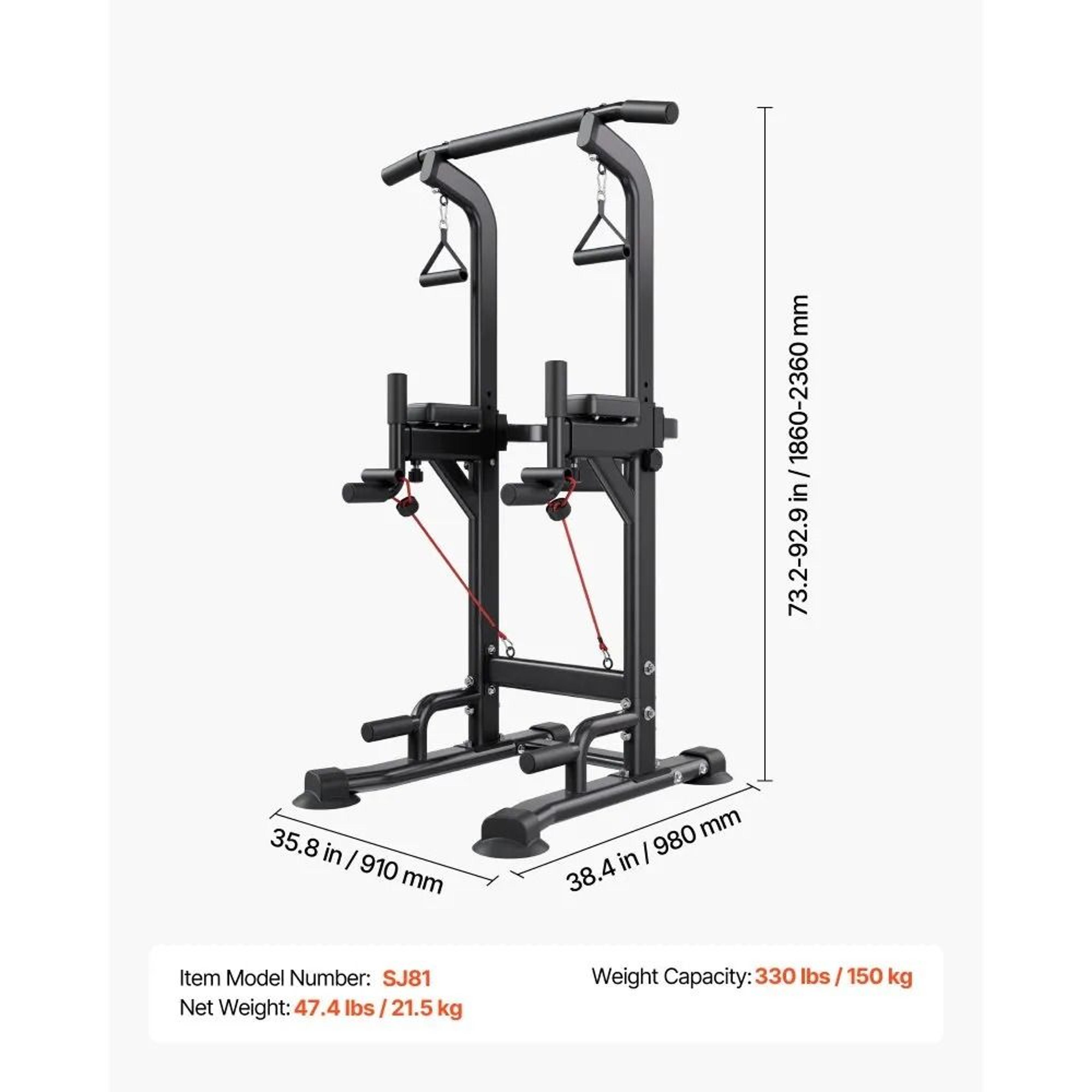Adjustable Power Tower Dip Station With Pull Up Bar And Back Support 7