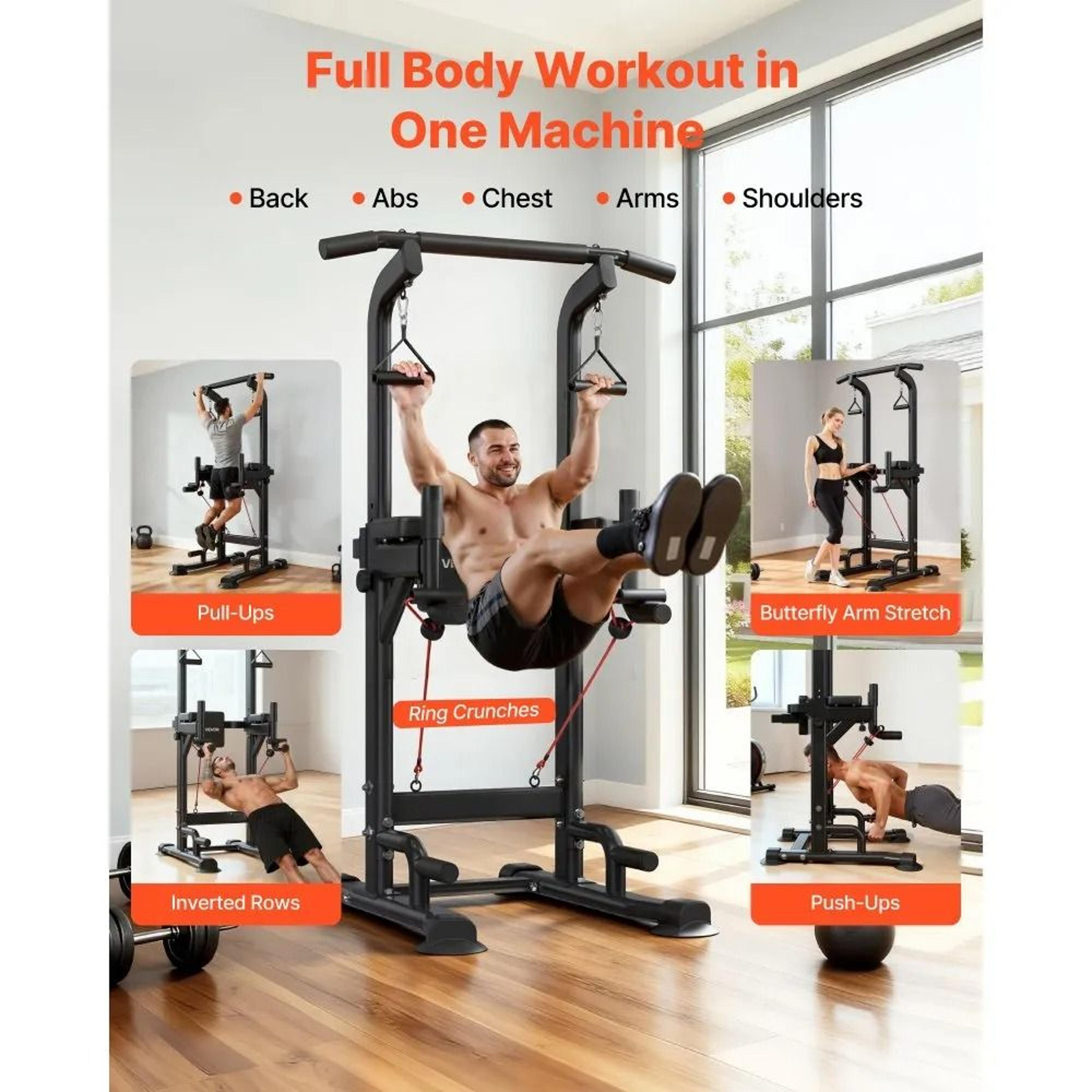 Adjustable Power Tower Dip Station With Pull Up Bar And Back Support 1