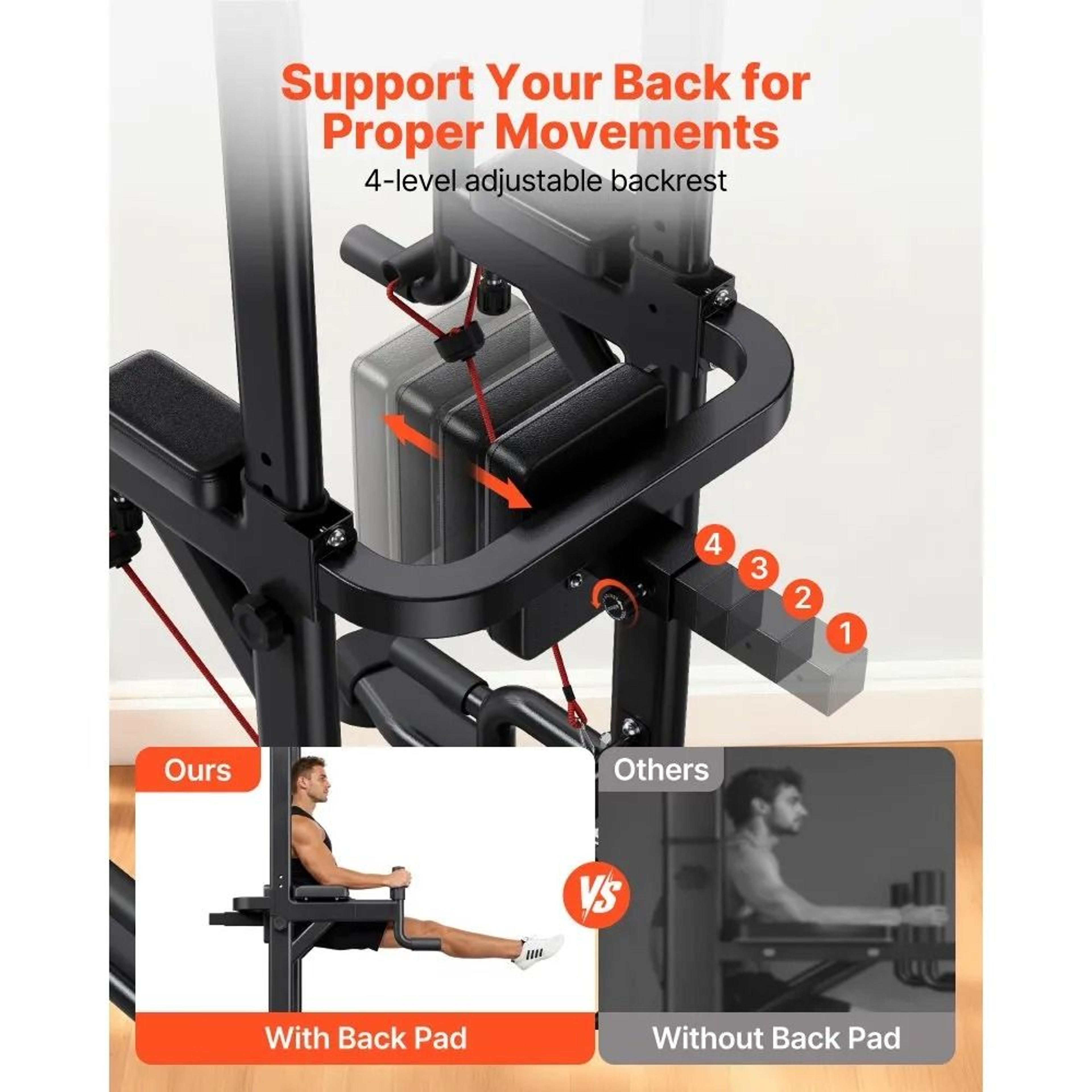 Adjustable Power Tower Dip Station With Pull Up Bar And Back Support 4