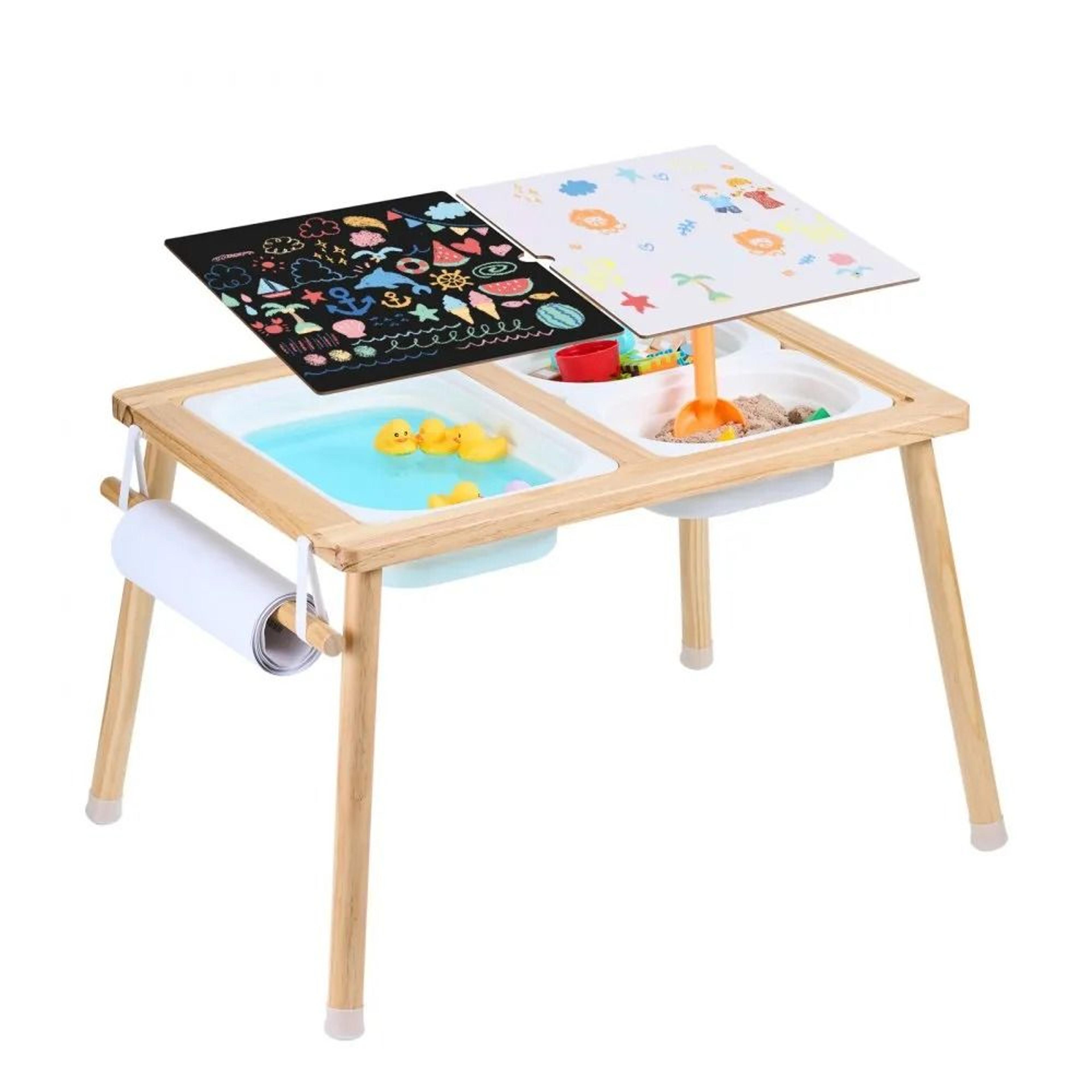 kids sensory table with sand water play area paper roll and storage bins