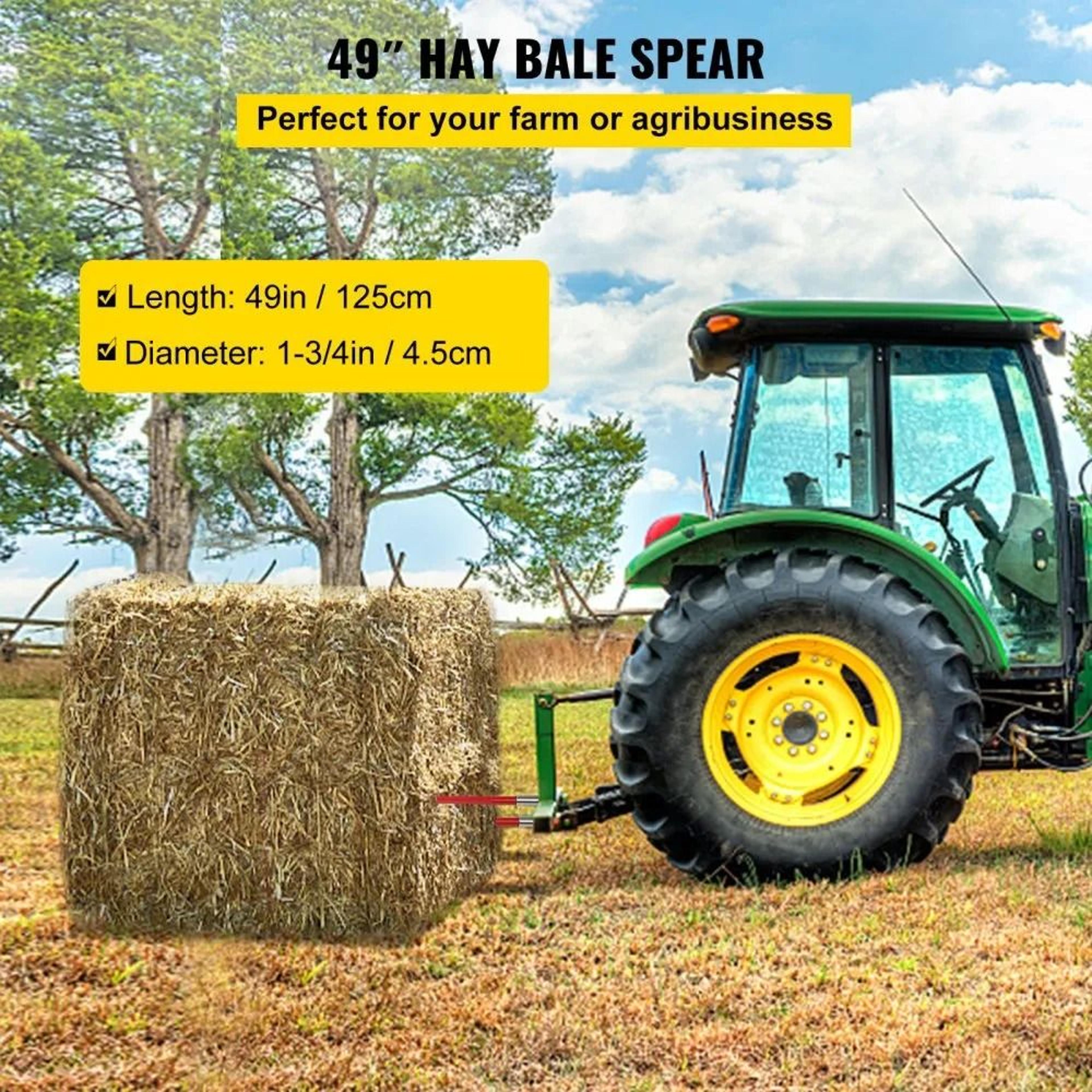 Heavy Duty Hay Bale Spear 49 Inch 3000 Lbs Capacity Quick Attach Bale Fork 1