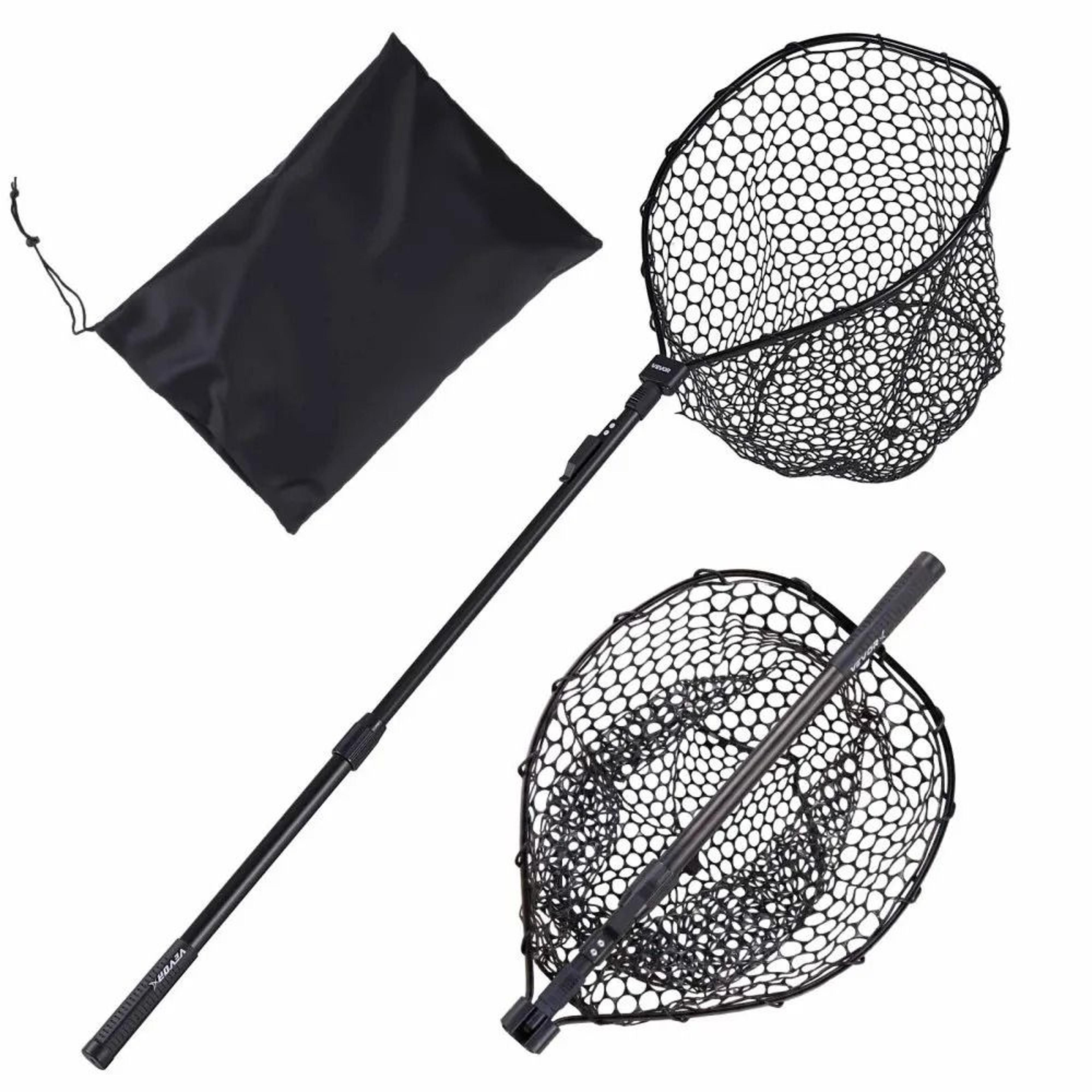 foldable fishing net with telescopic landing net handle and soft silicone fish net mesh