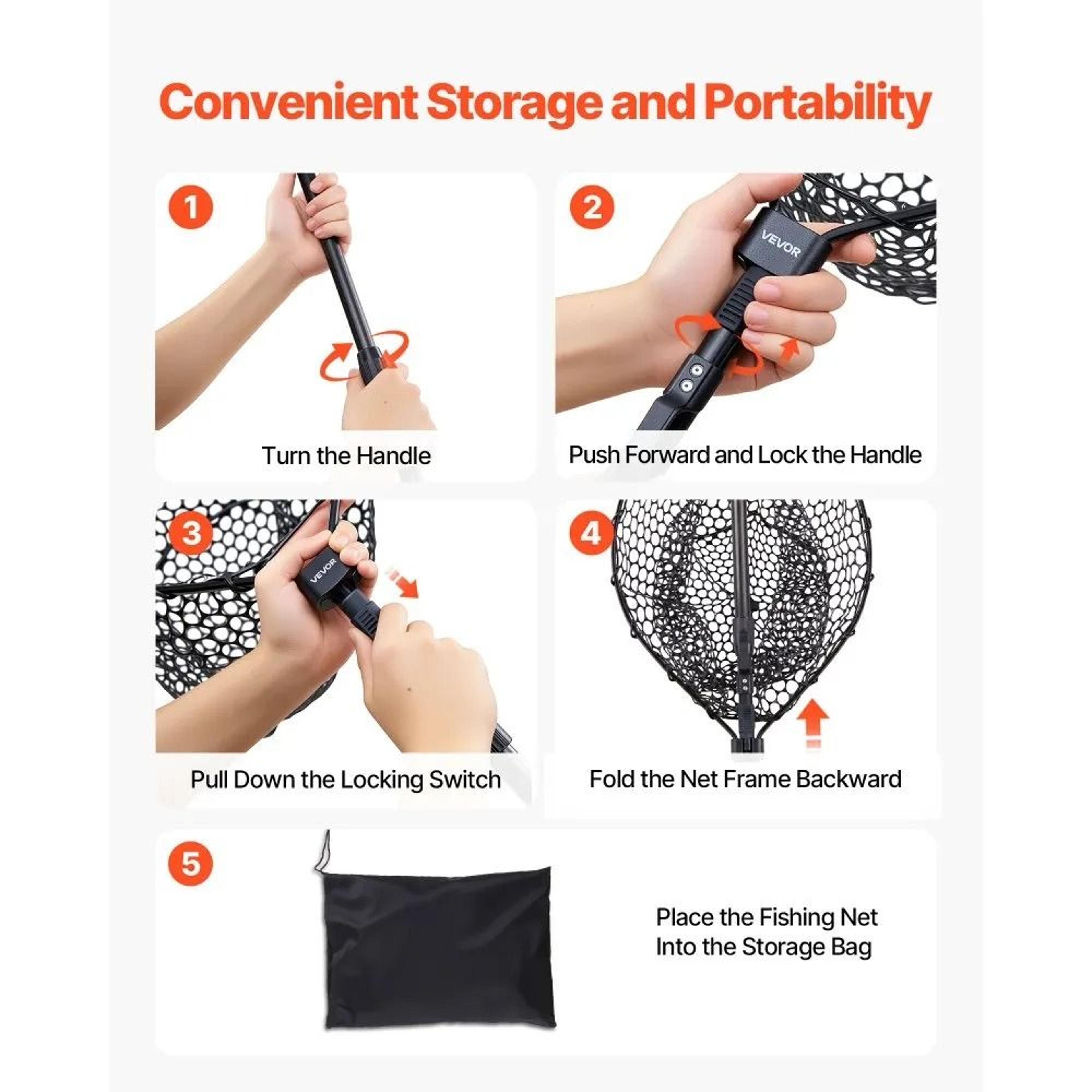 Foldable Fishing Net With Telescopic Landing Net Handle And Soft Silicone Fish Net Mesh 6