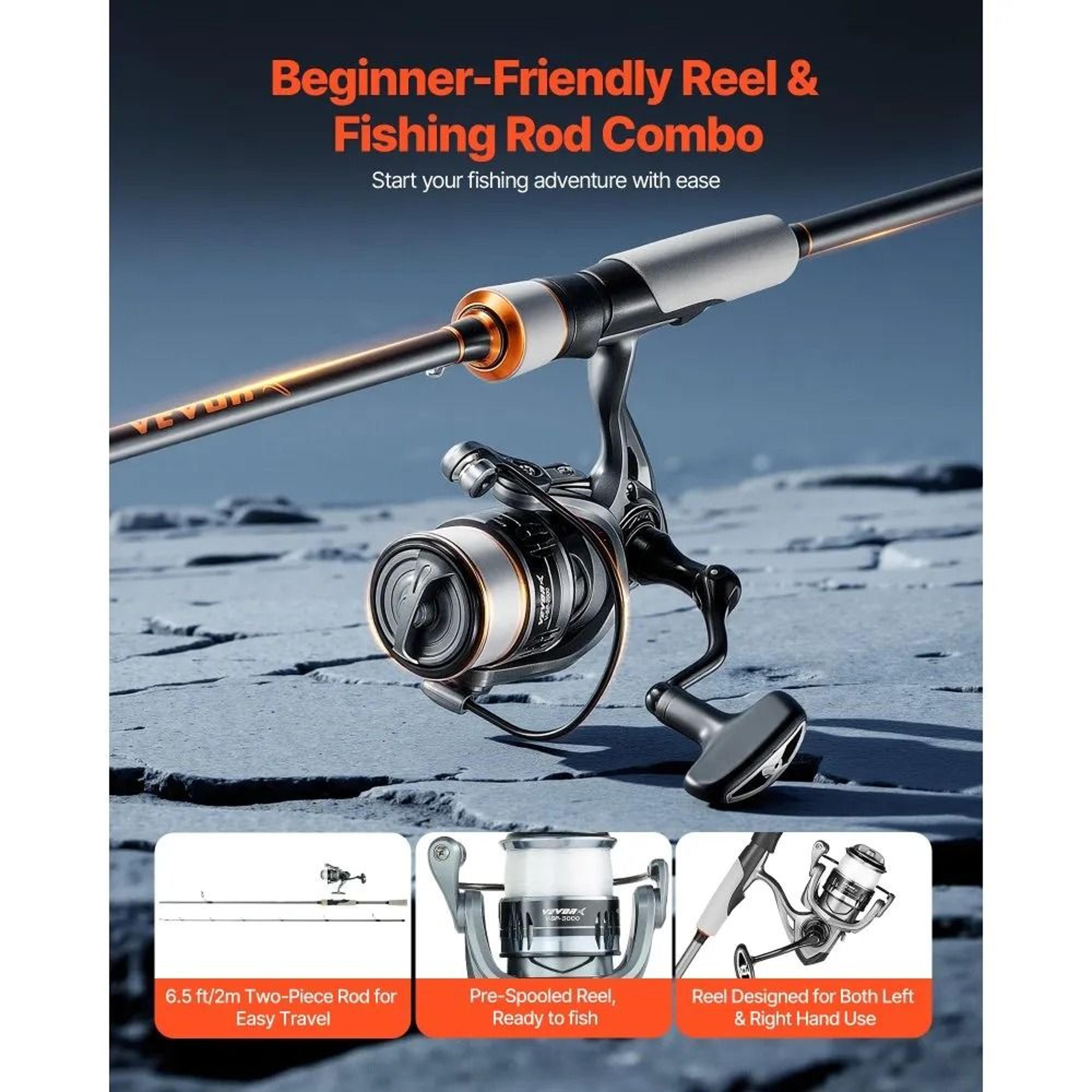 IM6 Carbon Fiber Spinning Rod And Reel Combo 65ft Bass Fishing Pole 2