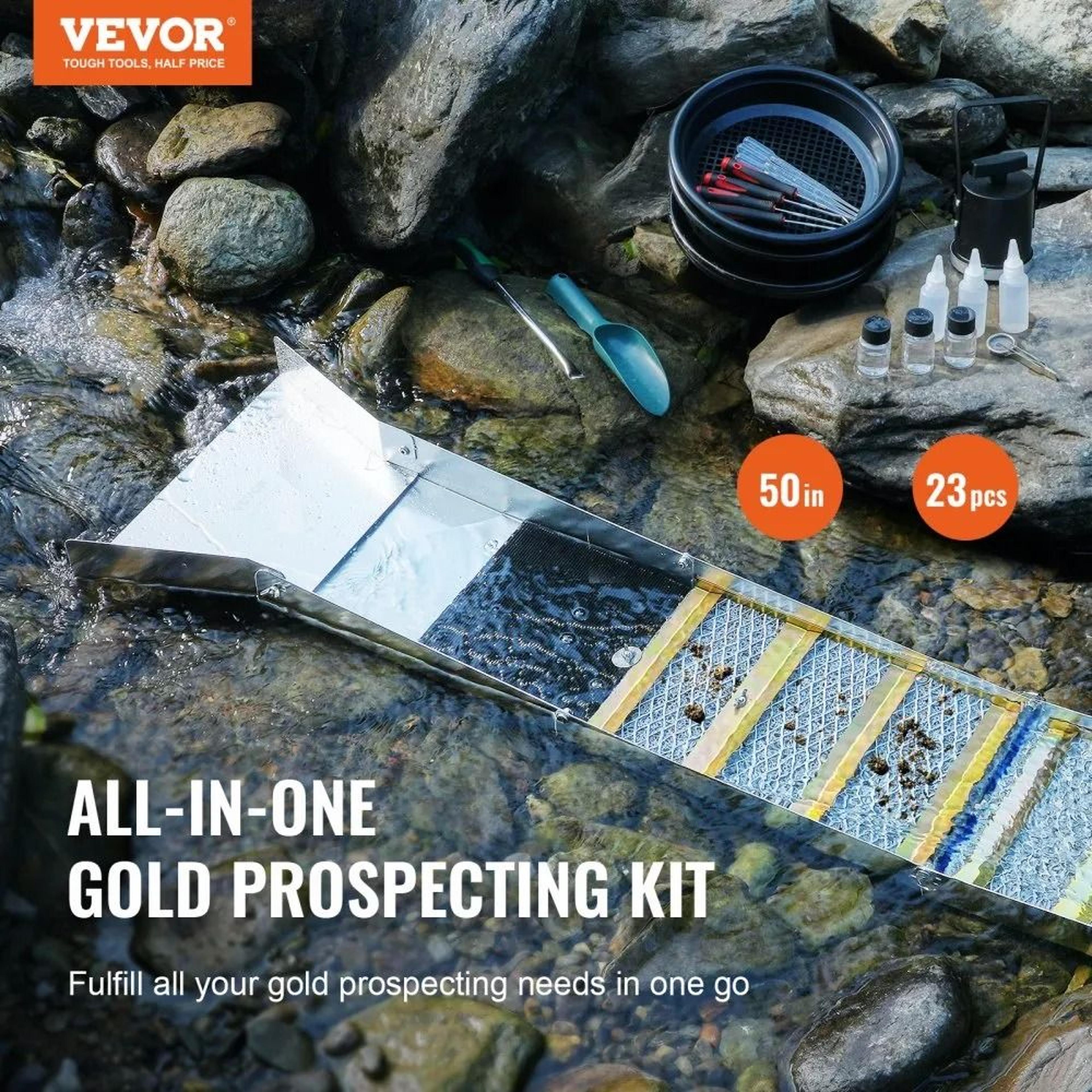 Gold Panning Kit 50 Inch Folding Sluice Box Gold Prospecting Equipment Set 1