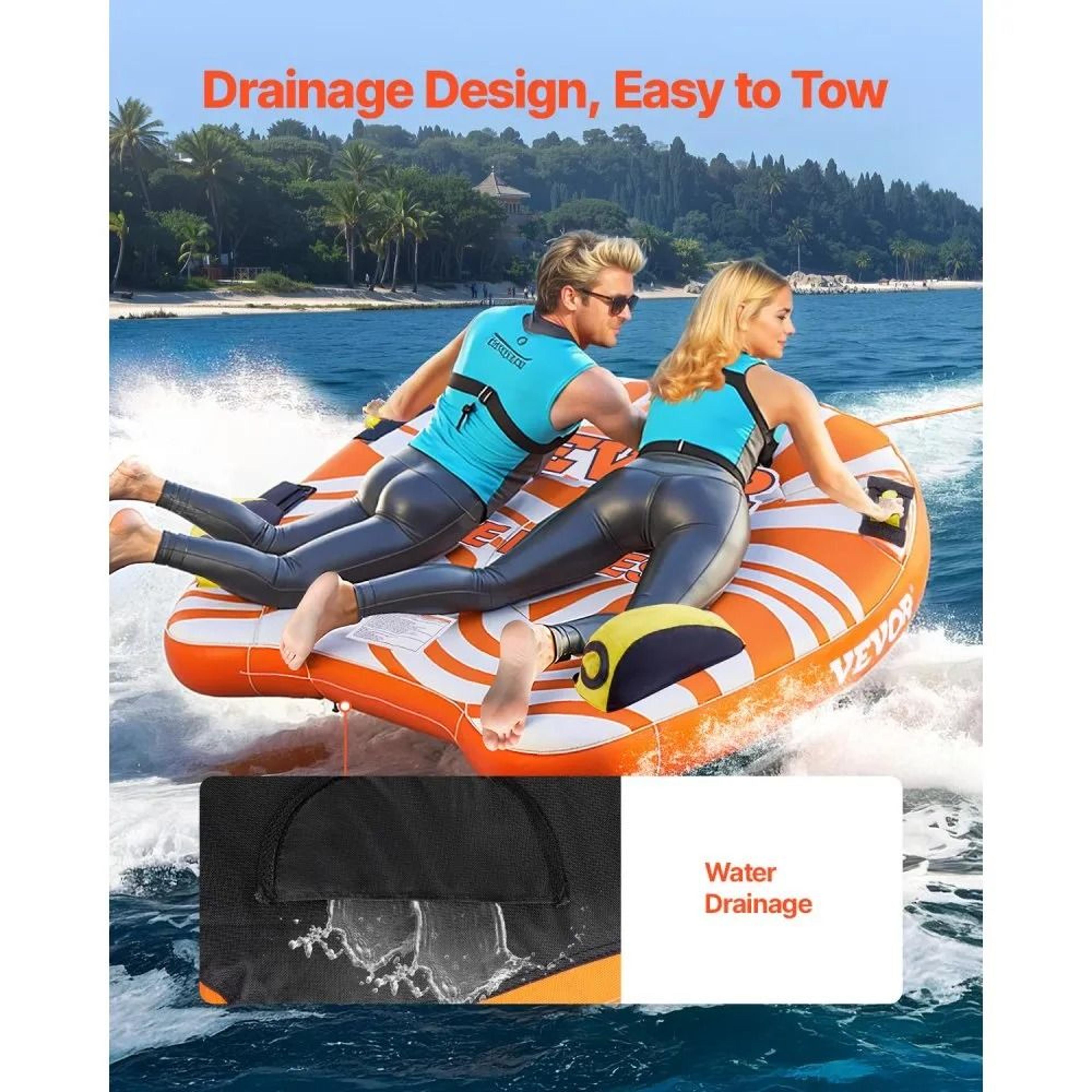 2 Rider Towable Tube For Boating Inflatable Water Sports Tube With Padded Handles 1